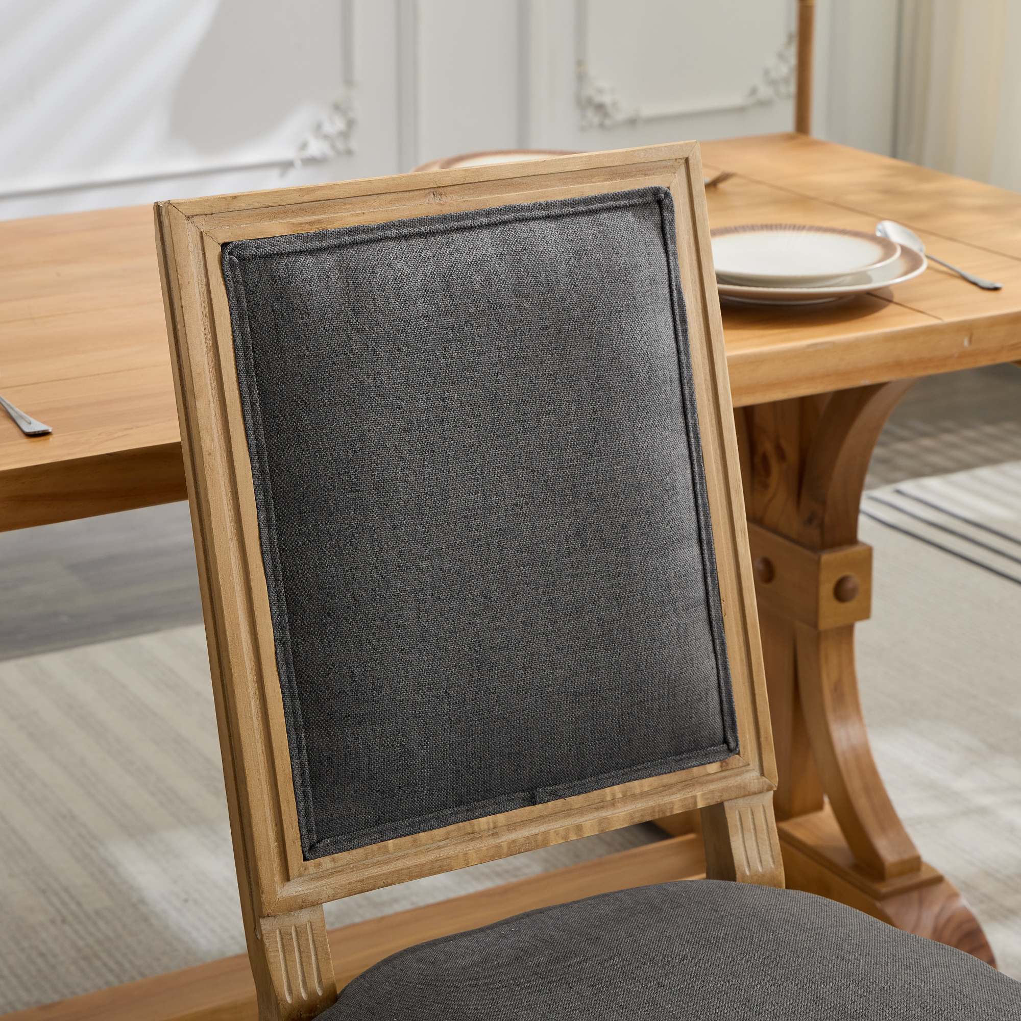Louis French Country Dining Chairs with Square Upholstered Backrest, Set of 2