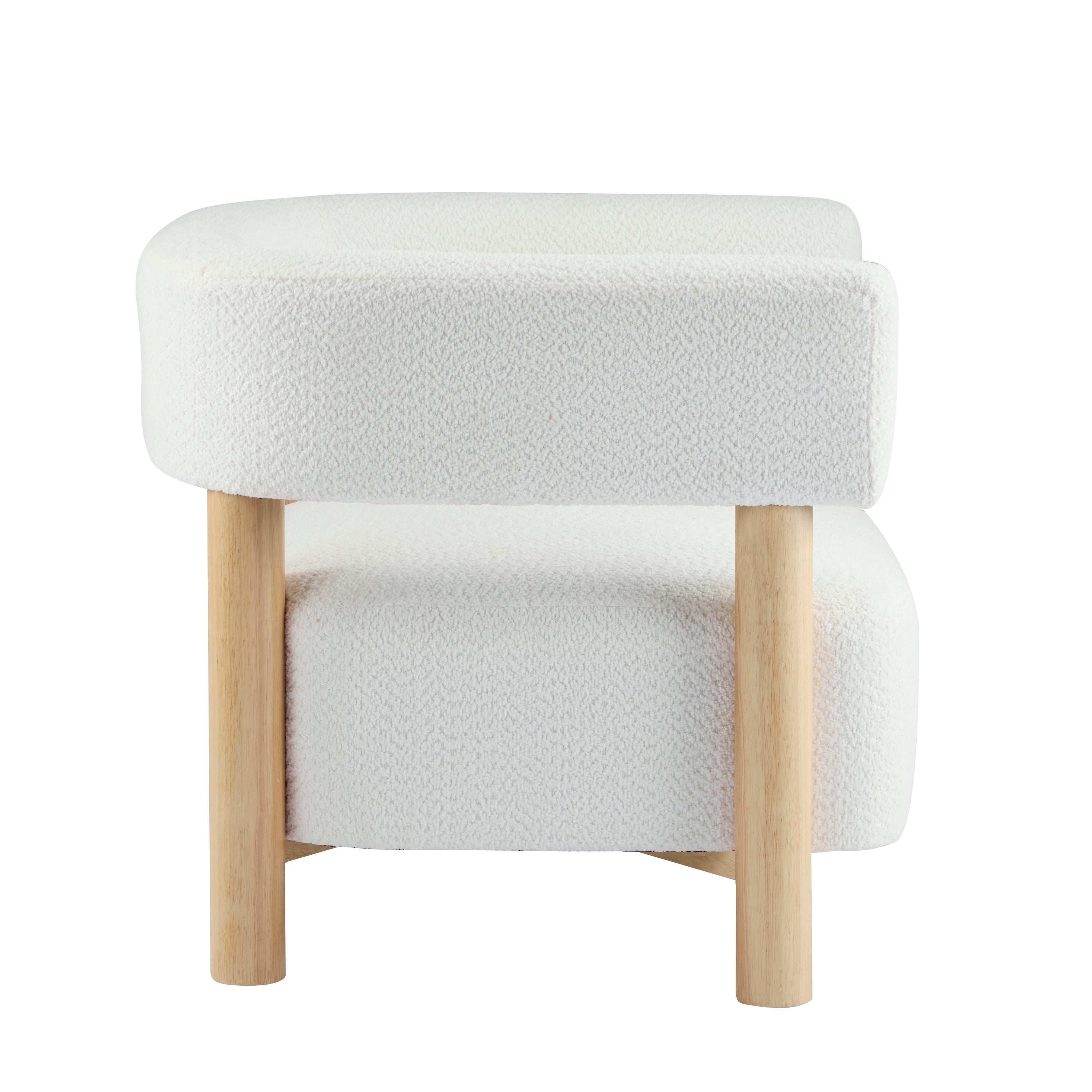 Boucle Upholstered Accent Arm Chair with Modern Wooden Frame