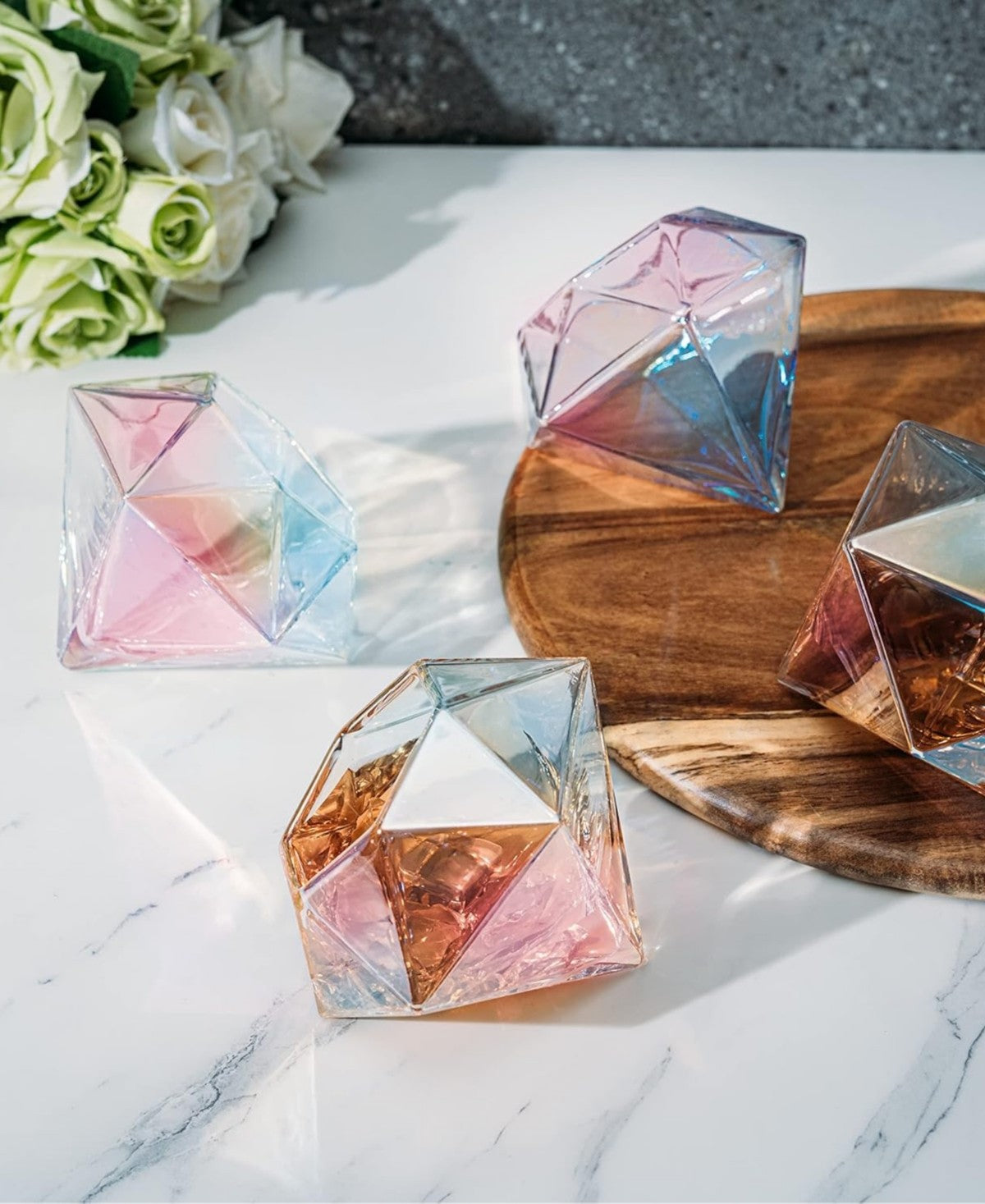 Iridescent Diamond Whiskey Glasses Set of 4