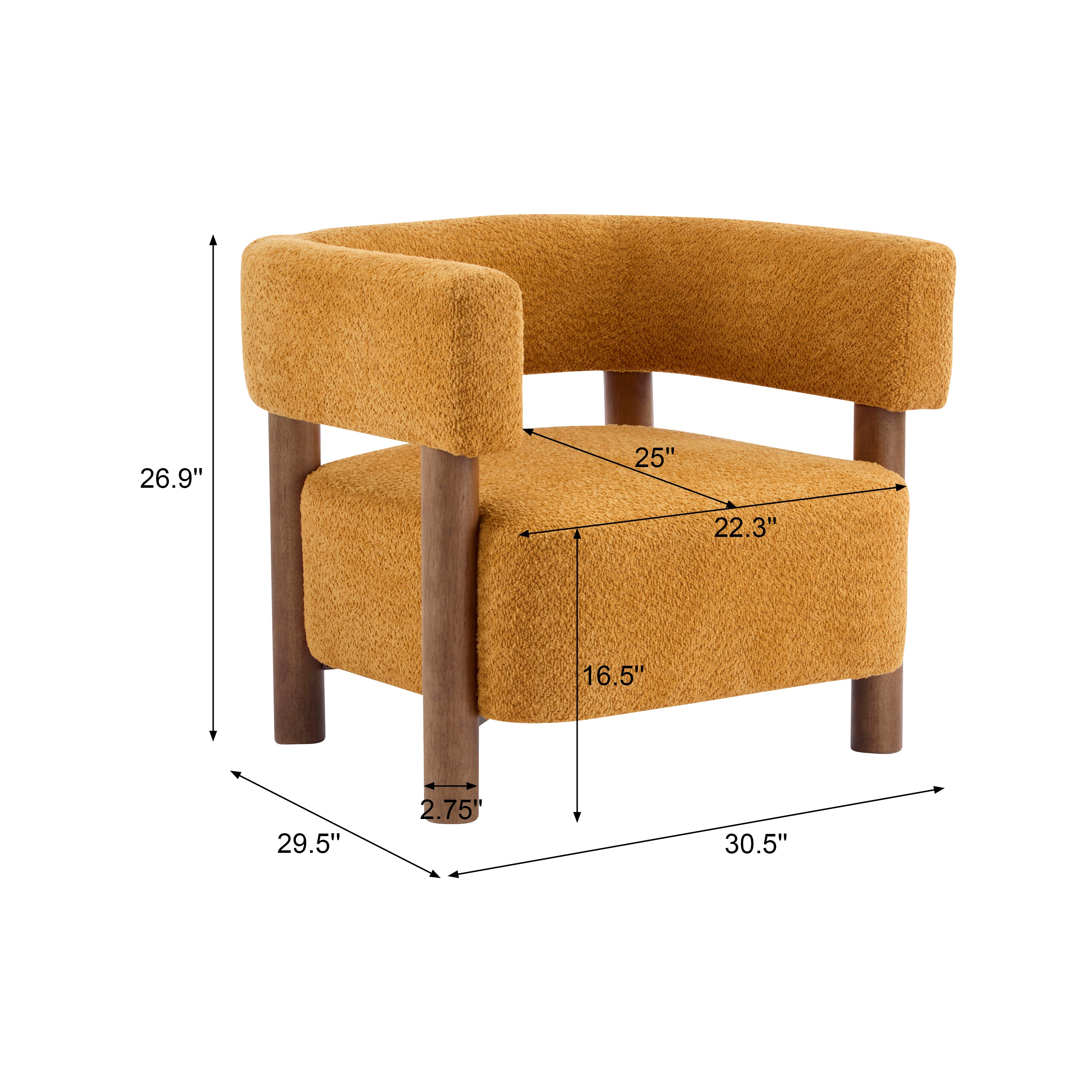 Boucle Upholstered Accent Arm Chair with Modern Wooden Frame