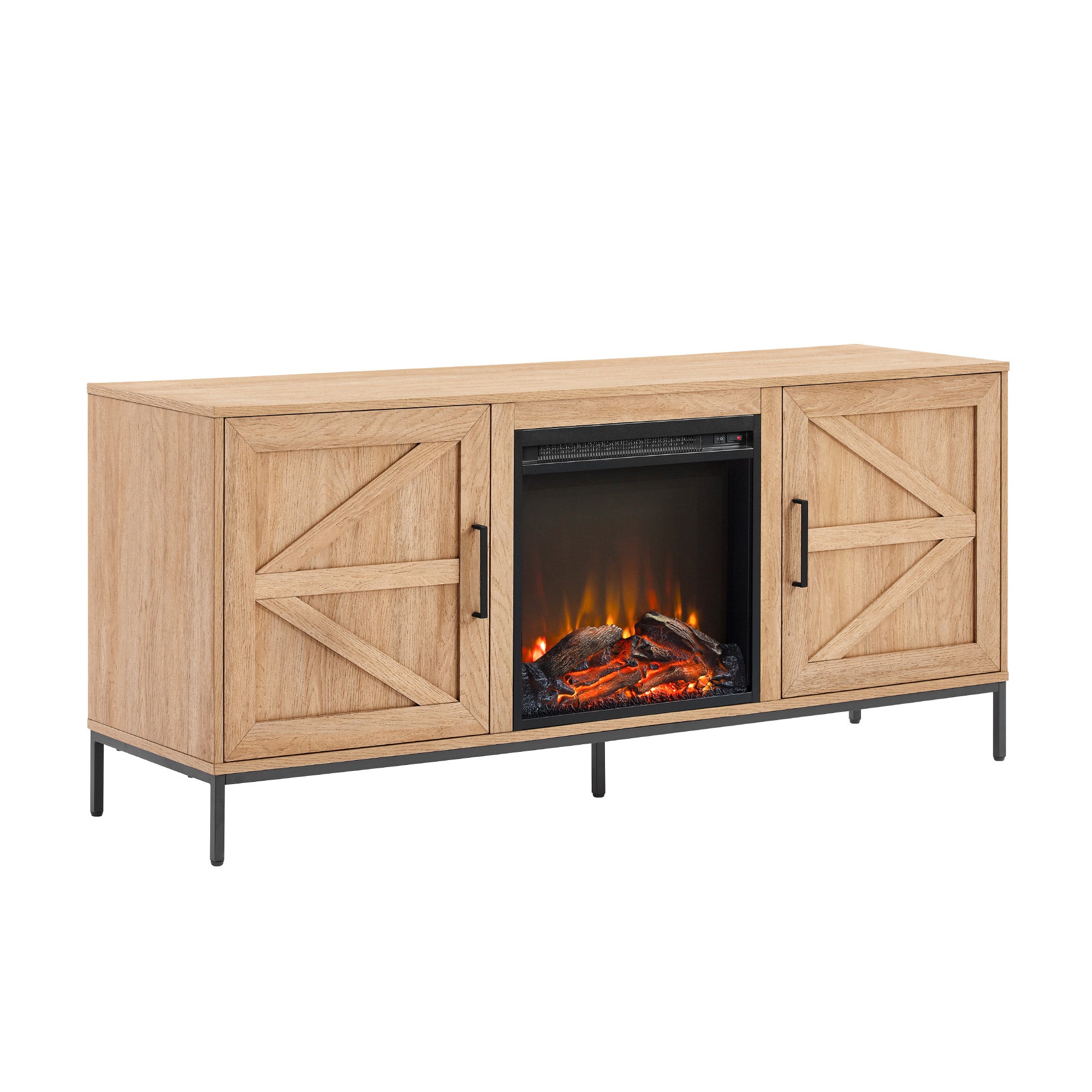 Fireplace TV Stand with 2 Doors and 2 Adjustable Shelves for TVs Up To 65 Inches, Coastal Oak by Walker Edison