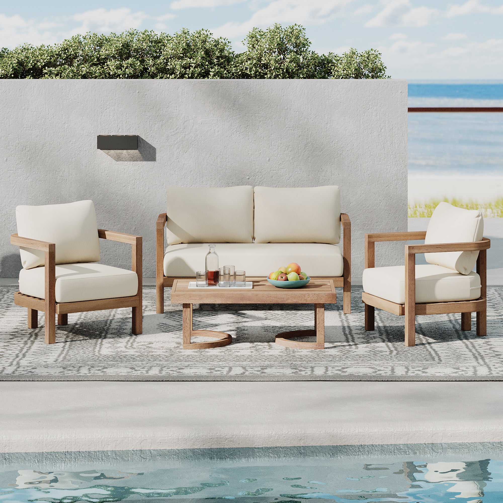 Cosmicly 4-Piece Patio Set with Coffee Table and Slat Panel Design