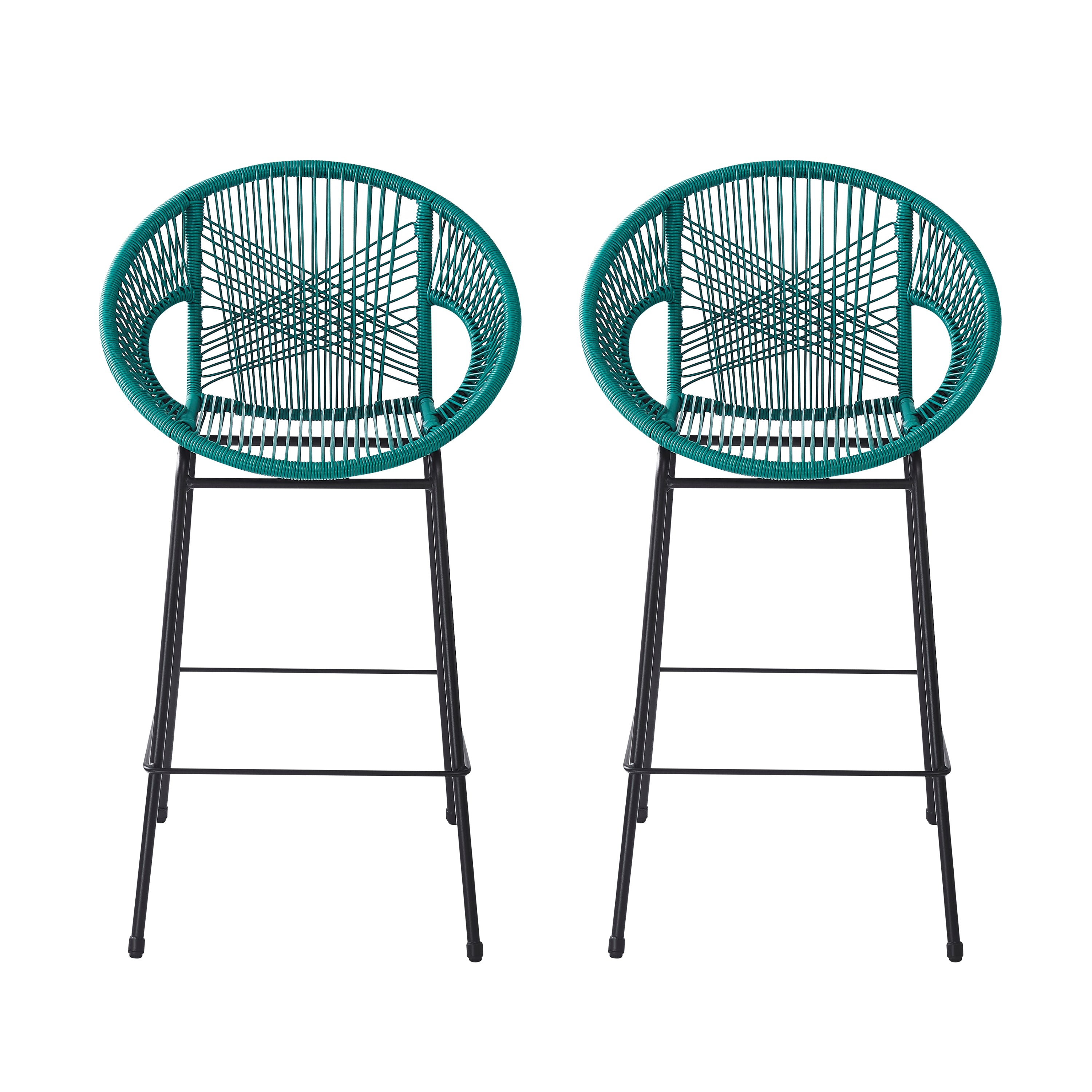 Entwined Outdoor Bar Stool with Ergonomic Design and Footrest, Set of 2