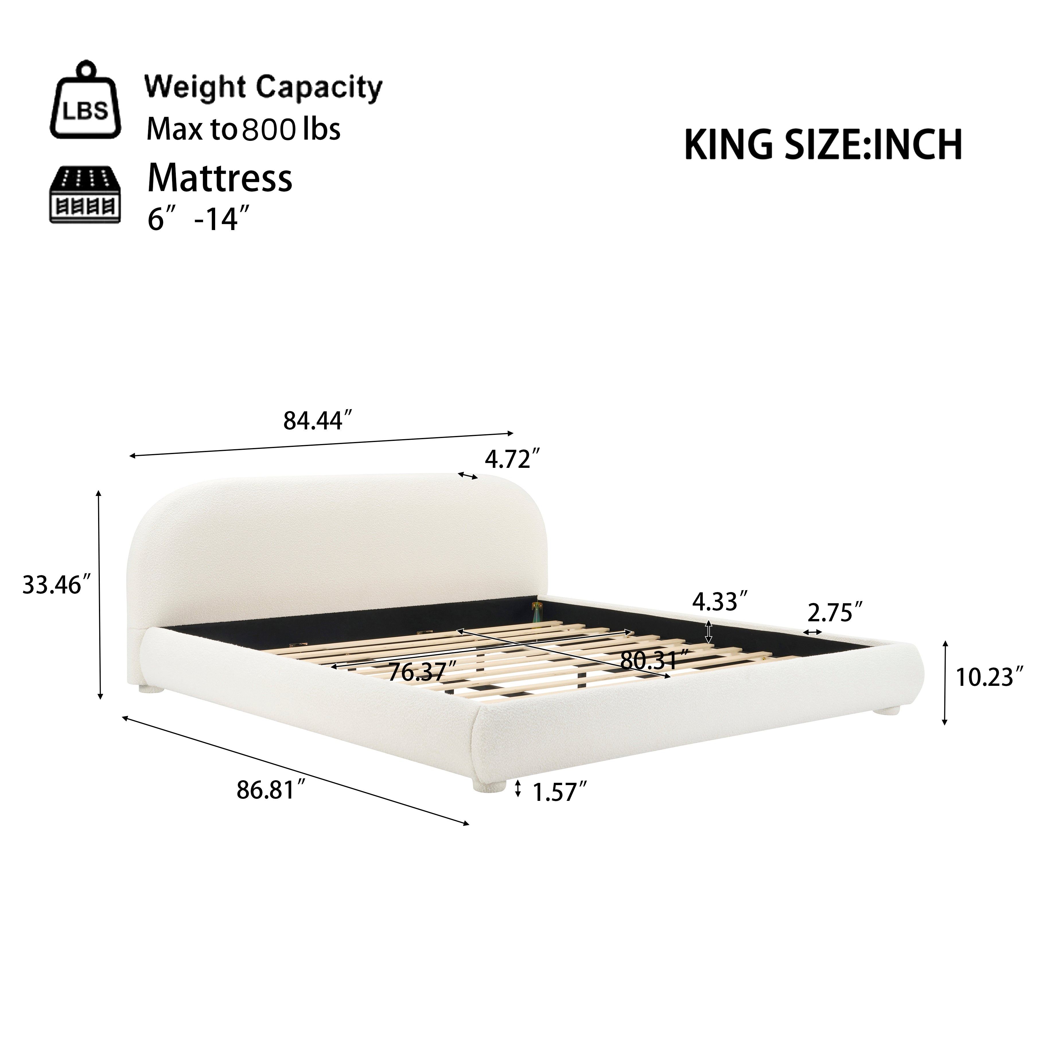 Modern Bed Frame with Upholstered Curved Headboard