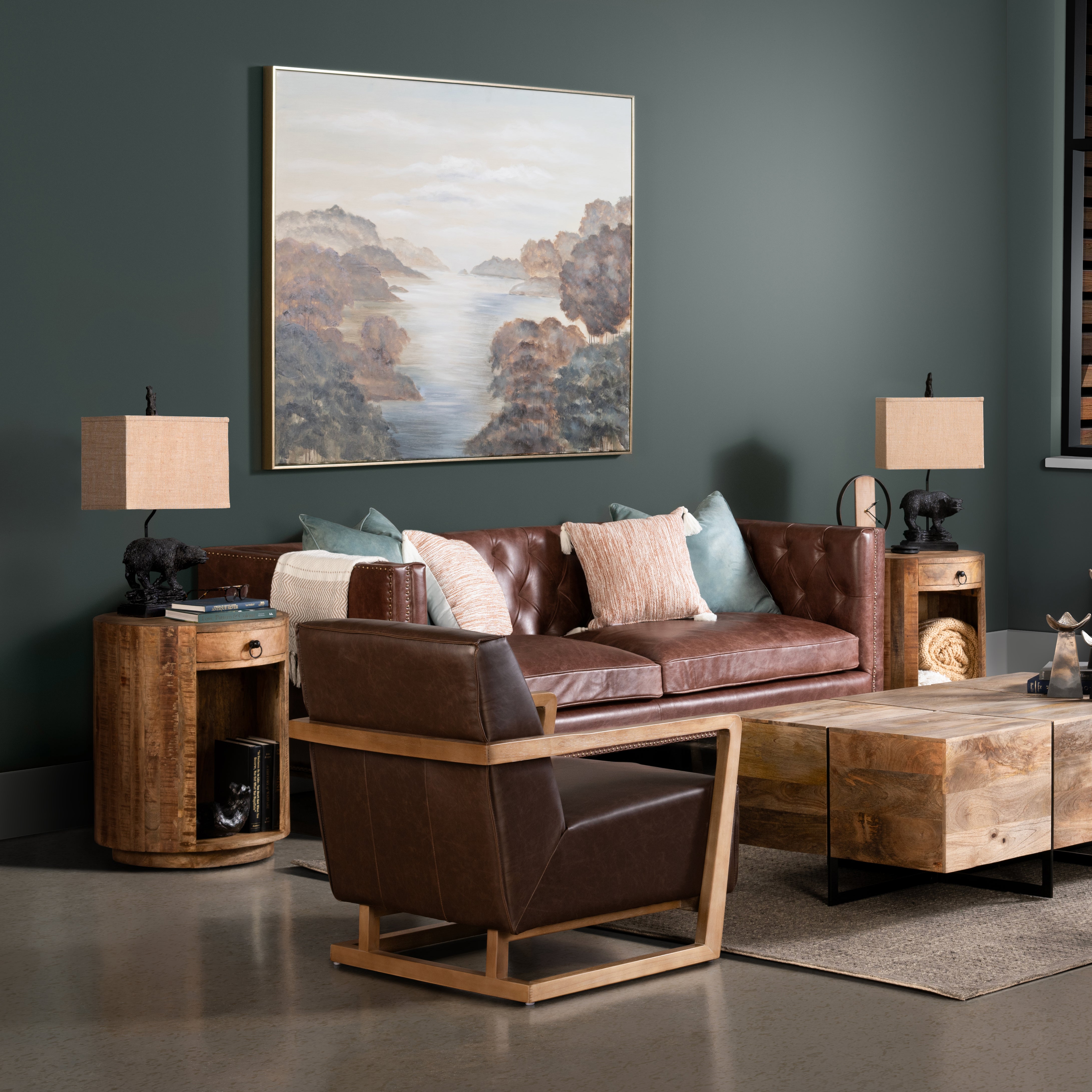 Round Brown Solid Wood Accent End Table with Drawer