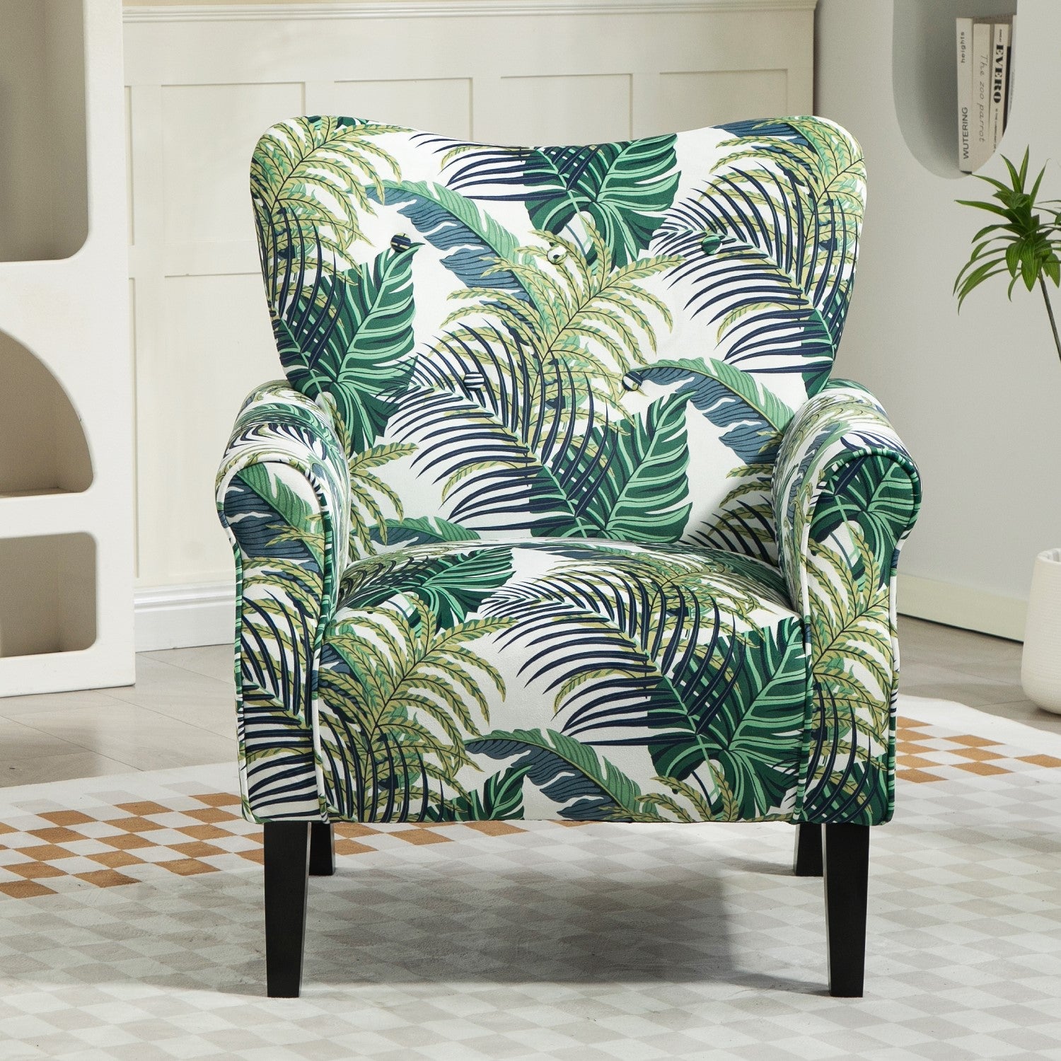 Palm Pattern  Wingback Accent Chair