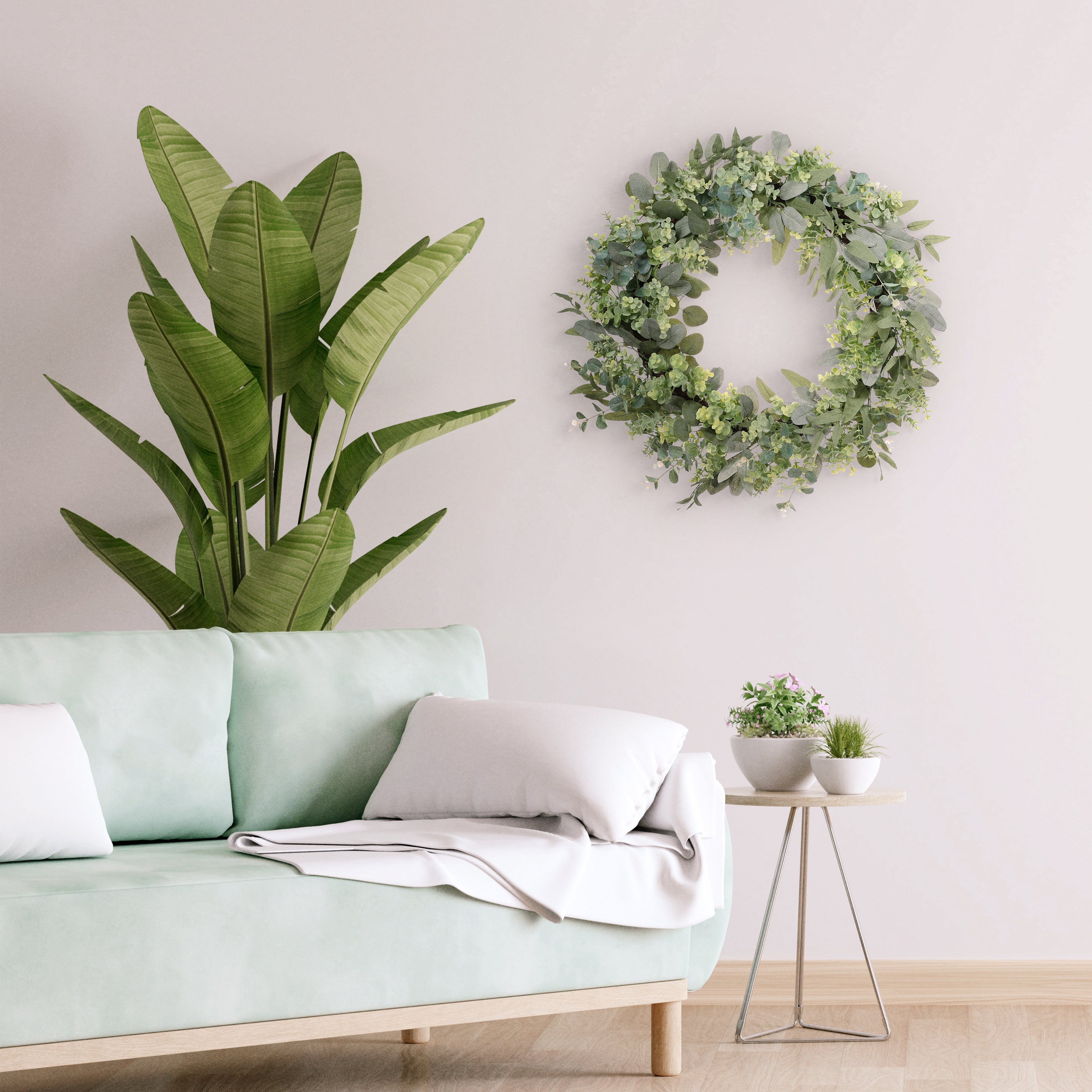30" Artificial Eucalyptus Spring Wreath With  Creeping Jenny Leaves