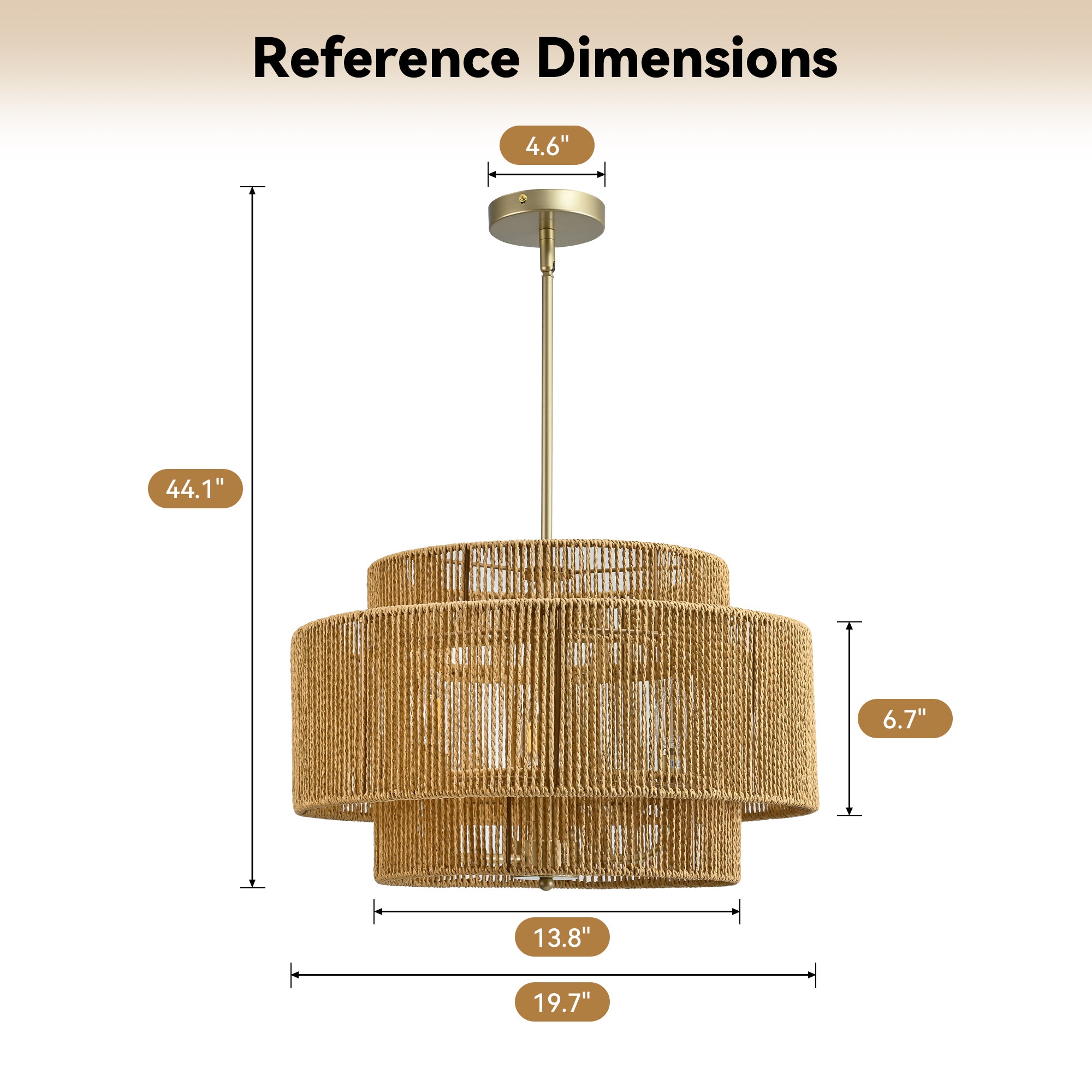 Boho Rattan Chandelier, 3-Light