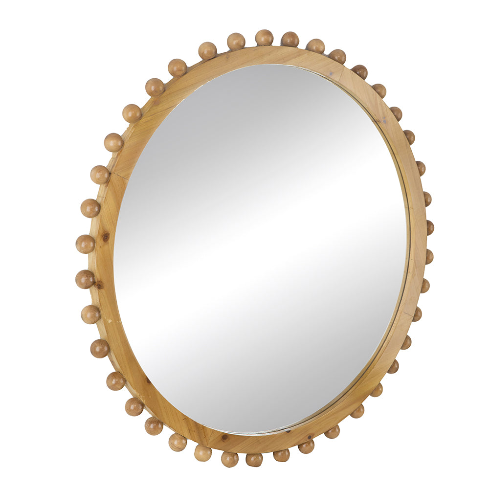 Round Wall Mirror with Beaded Wooden Frame