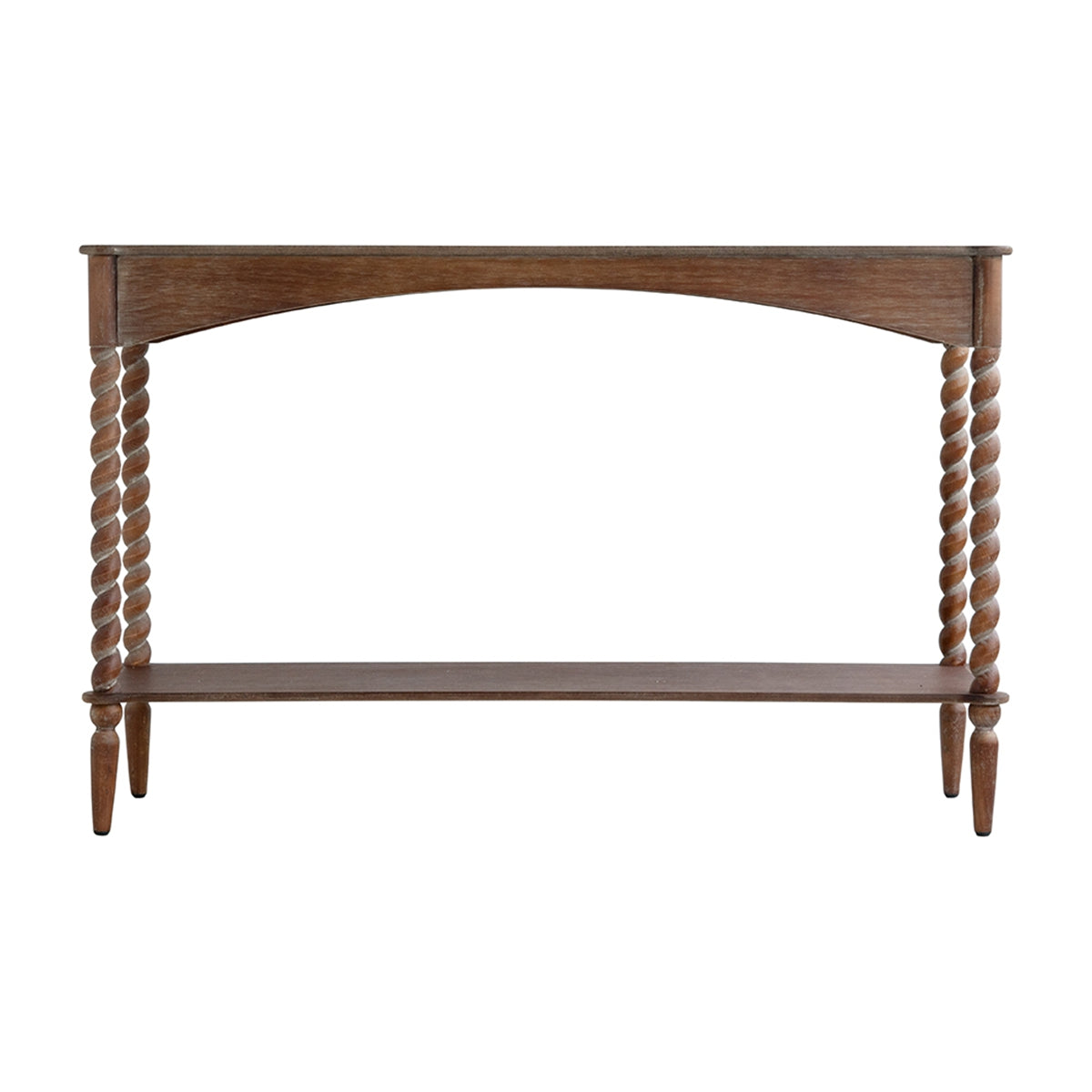 Rustic Brown Wood Console Table with Turned Spiral Legs