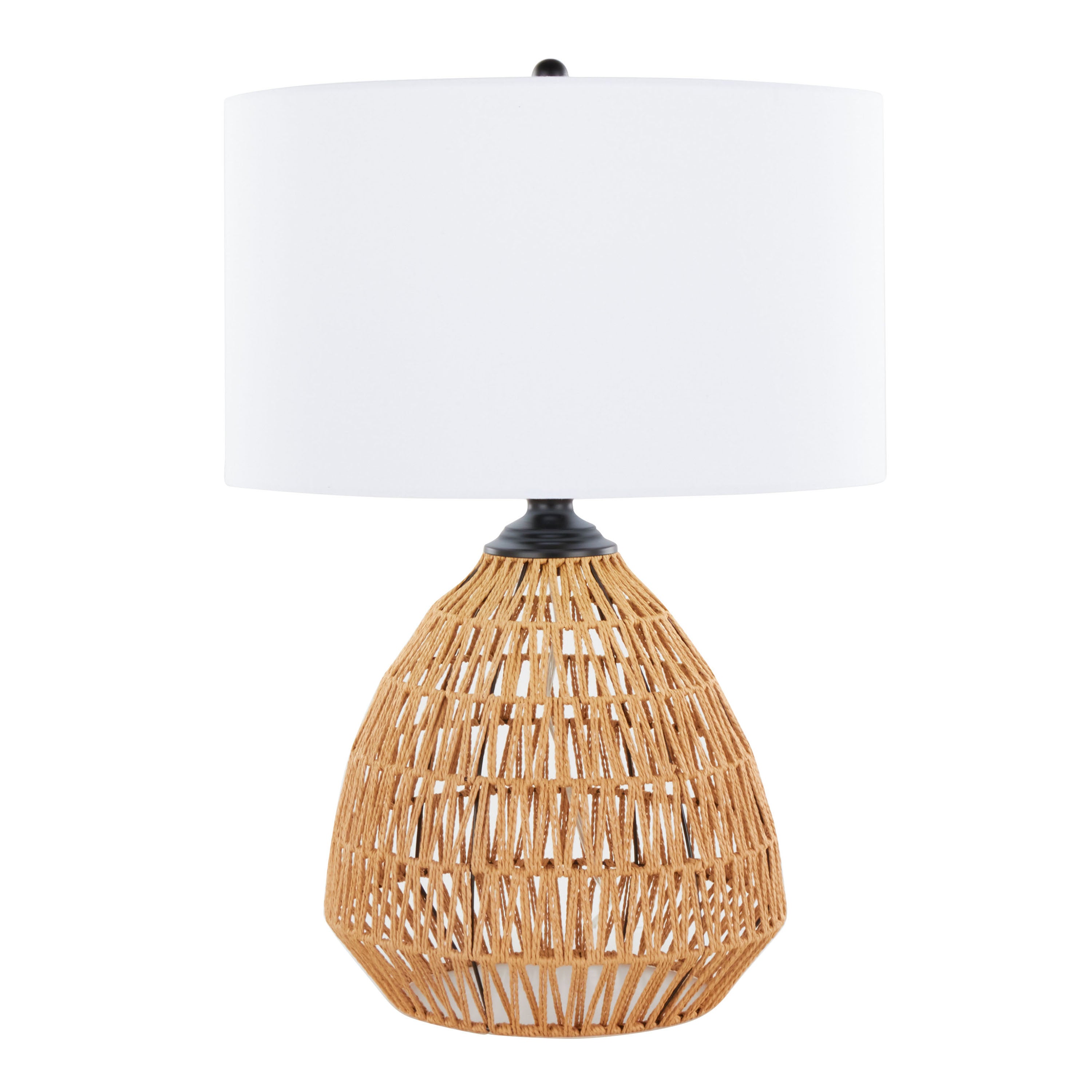Table Lamp with Rope Rattan Base and White Linen Shade