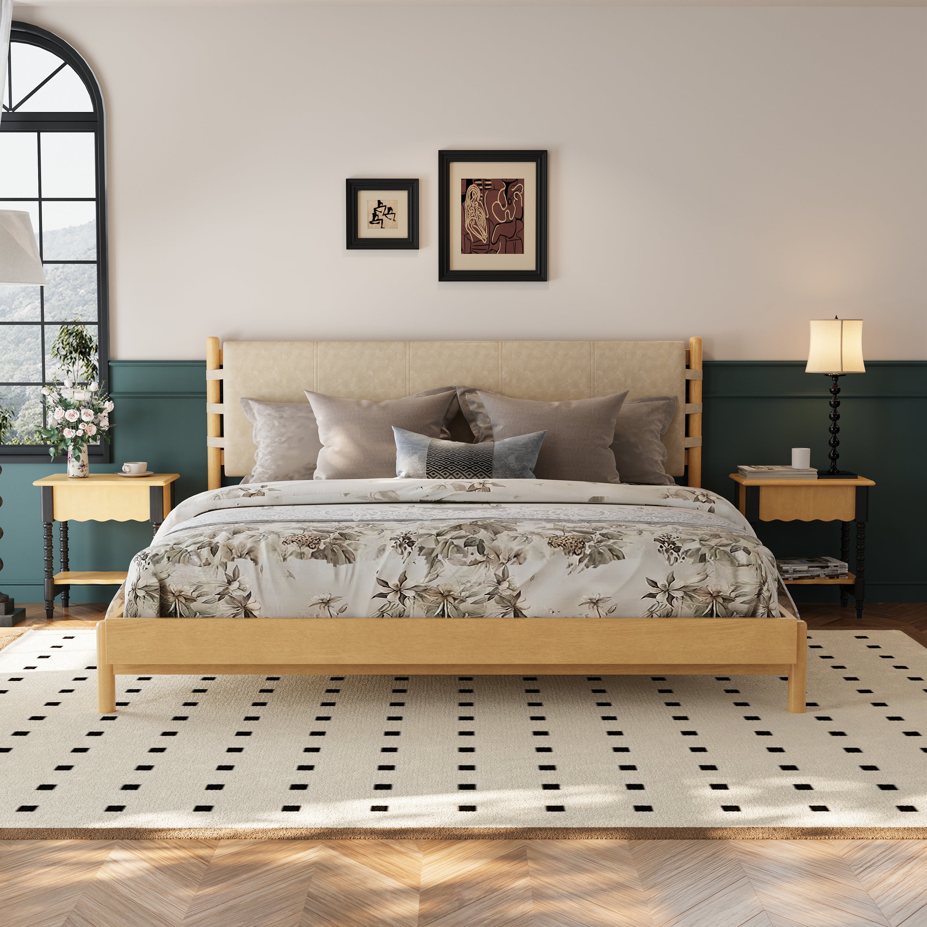 Premium Rubber Wood Platform Bed Frame with Headboard