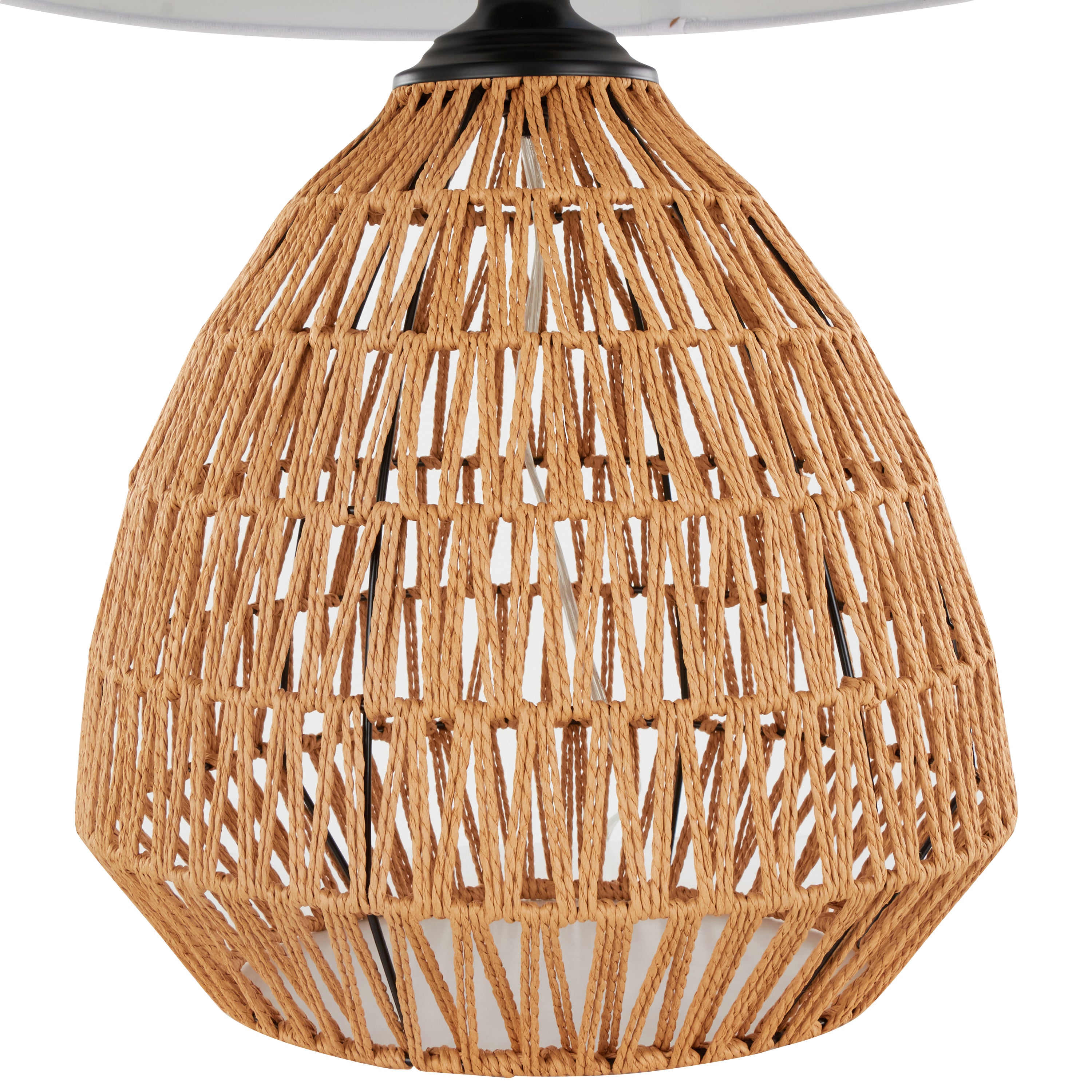 Table Lamp with Rope Rattan Base and White Linen Shade