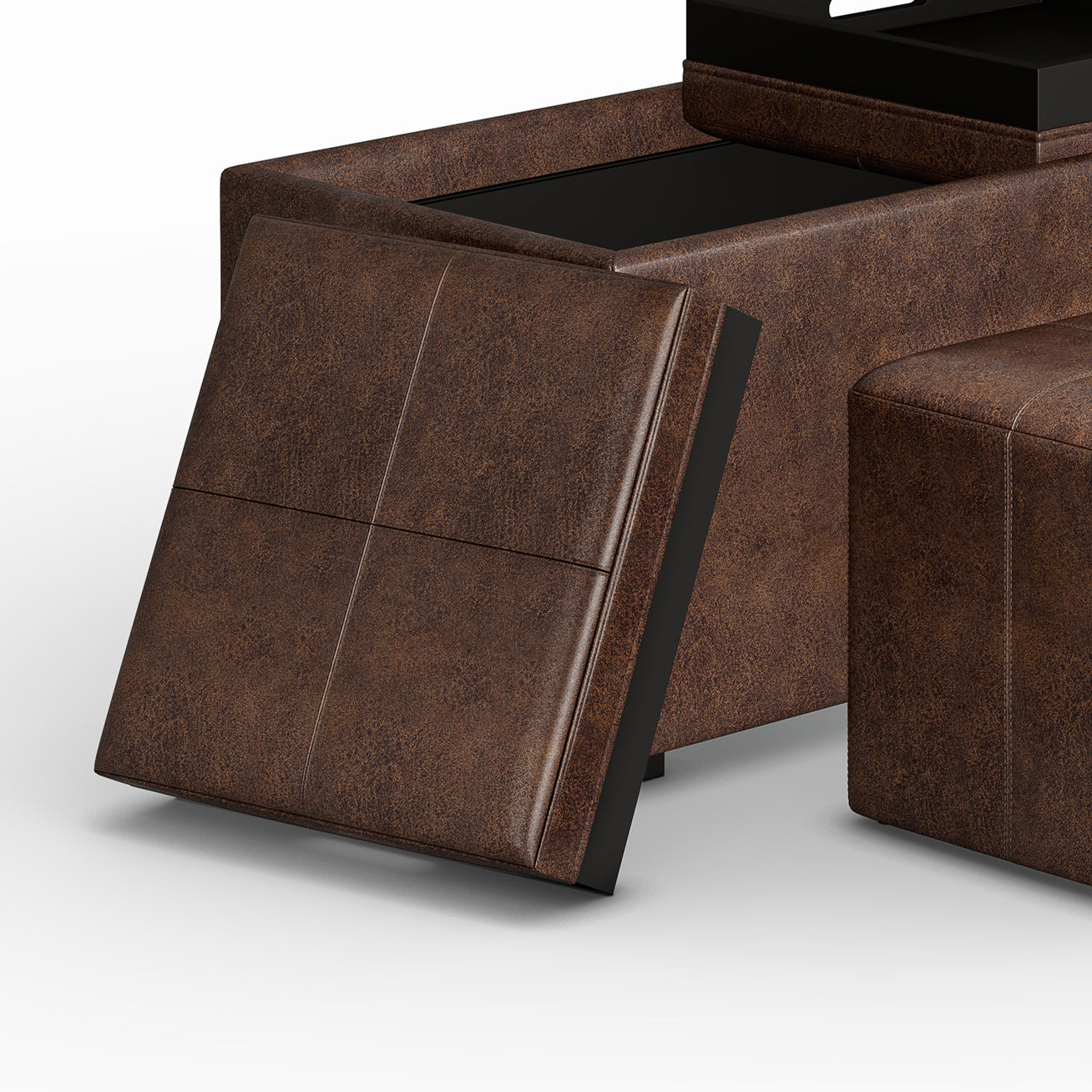 Nexus 5-Piece Upholstered Faux Leather Storage Ottoman - Ottomans