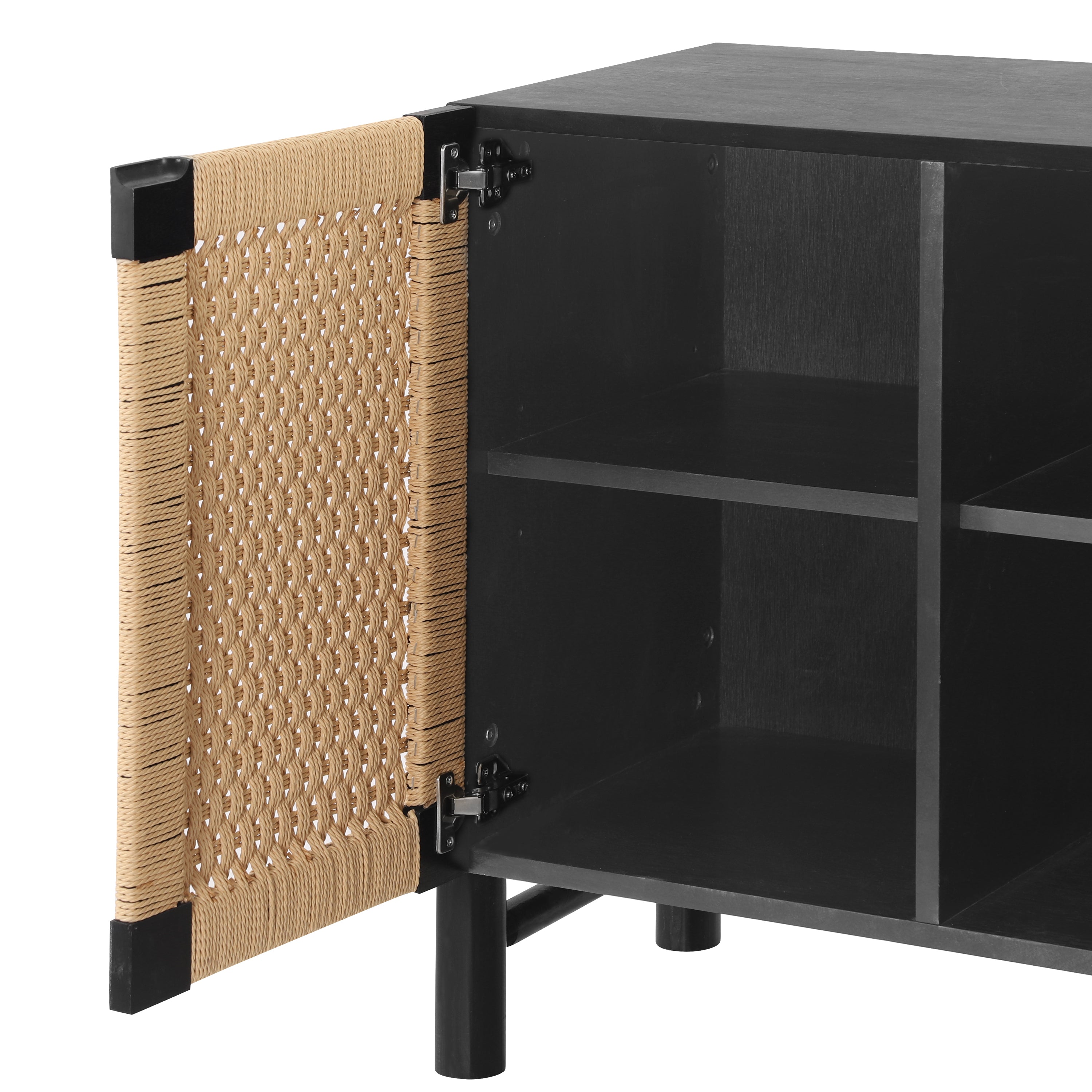 Natural Farmhouse Cabinet with Handwoven Paper Rope Doors