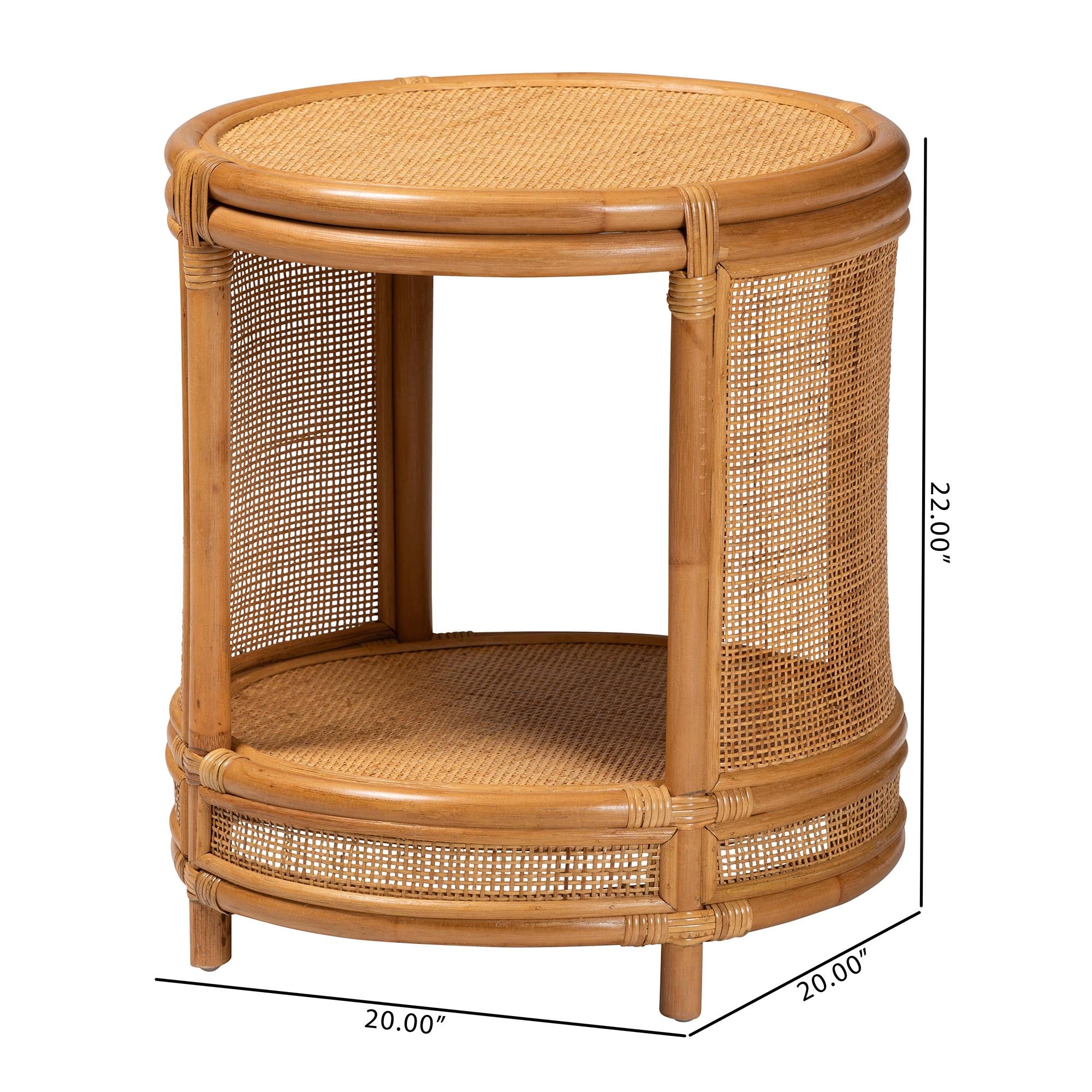 Modern Bohemian Natural Brown Rattan End Table
