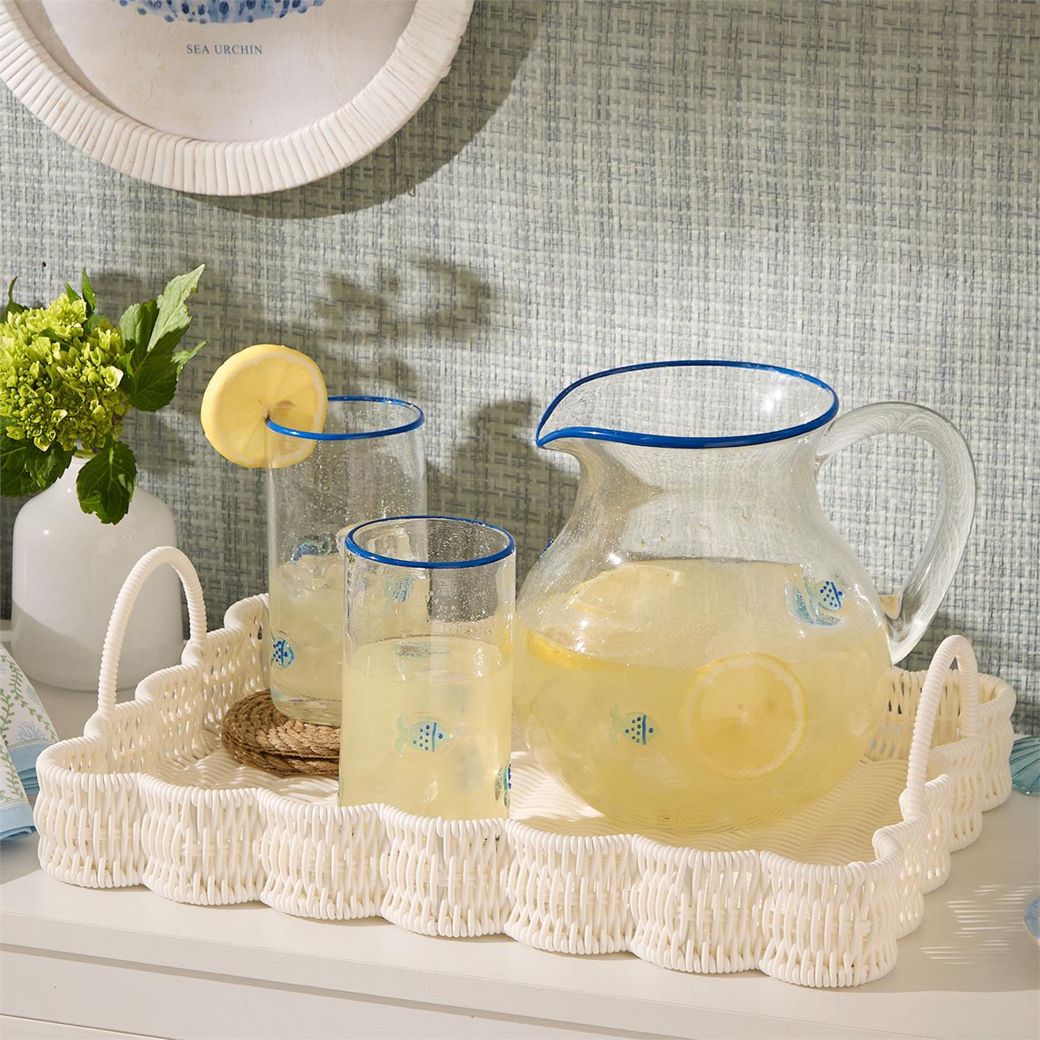 All Weather Wicker Scalloped Edge Serving Trays, Set of 2
