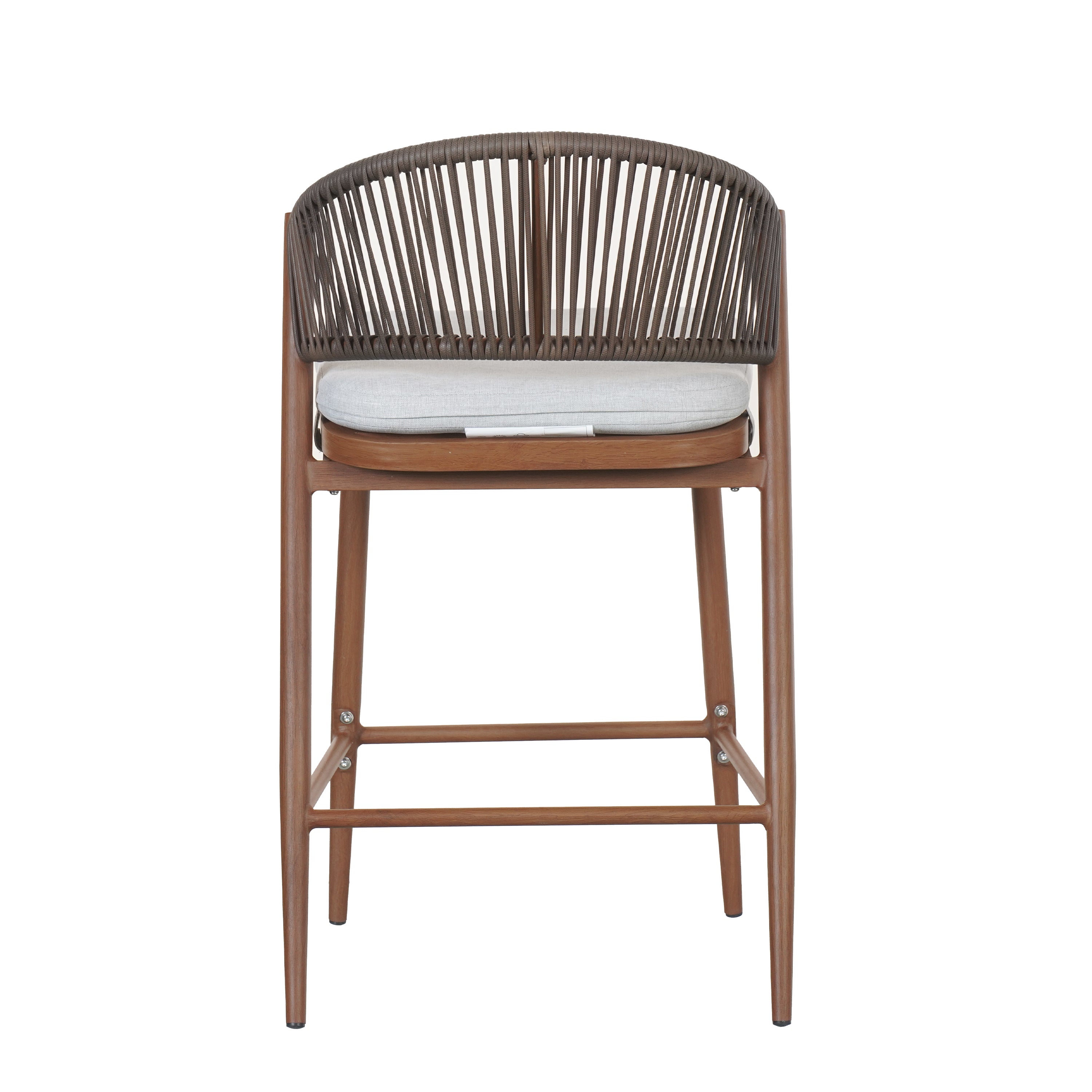 Outdoor Metal Frame Stools with Scallop-Shaped Backrest & Water-Resistant Cushions, Set of 2
