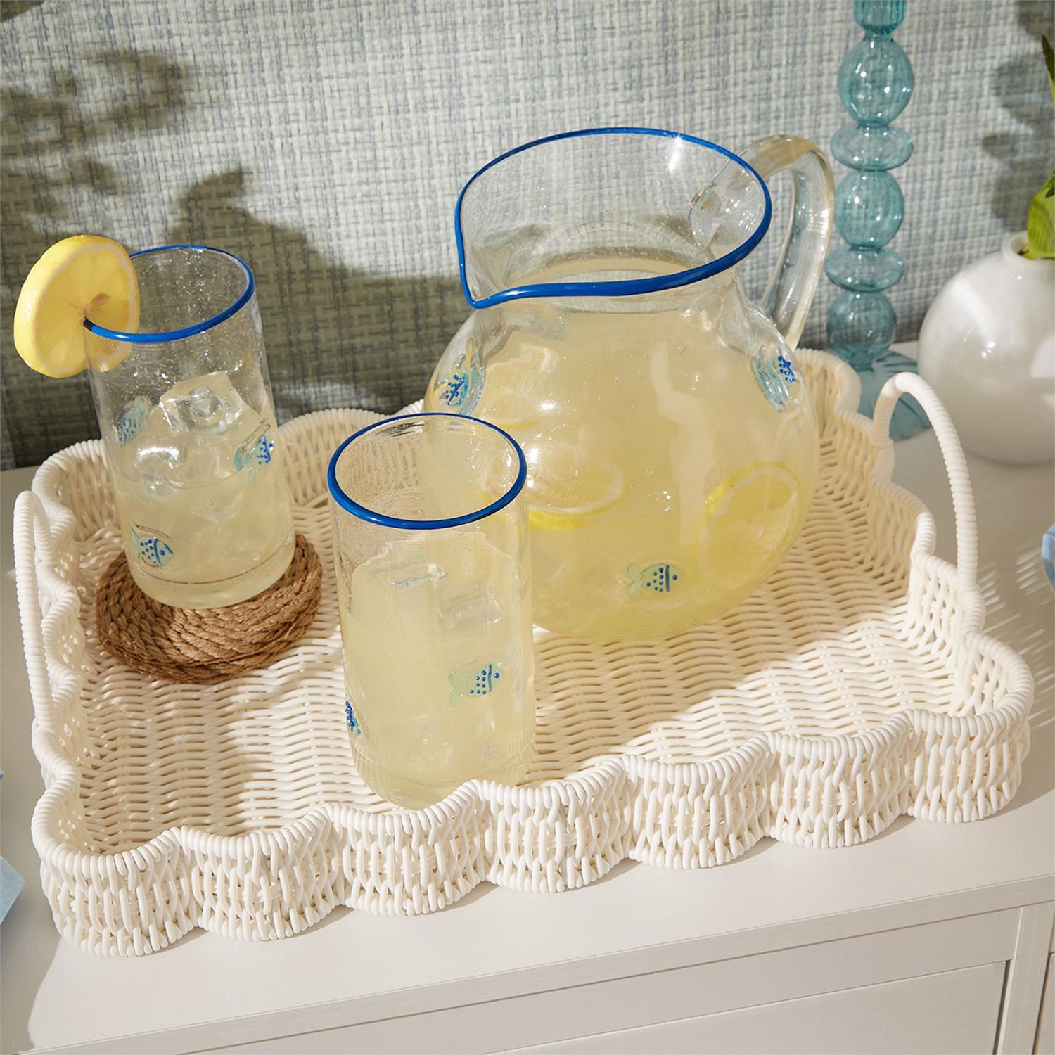 All Weather Wicker Scalloped Edge Serving Trays, Set of 2
