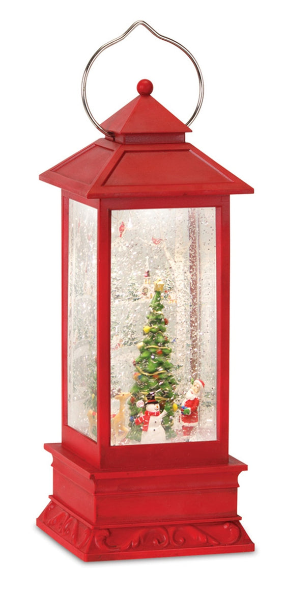 LED Snow Globe Lantern with Santa and Christmas Tree Scene 12"