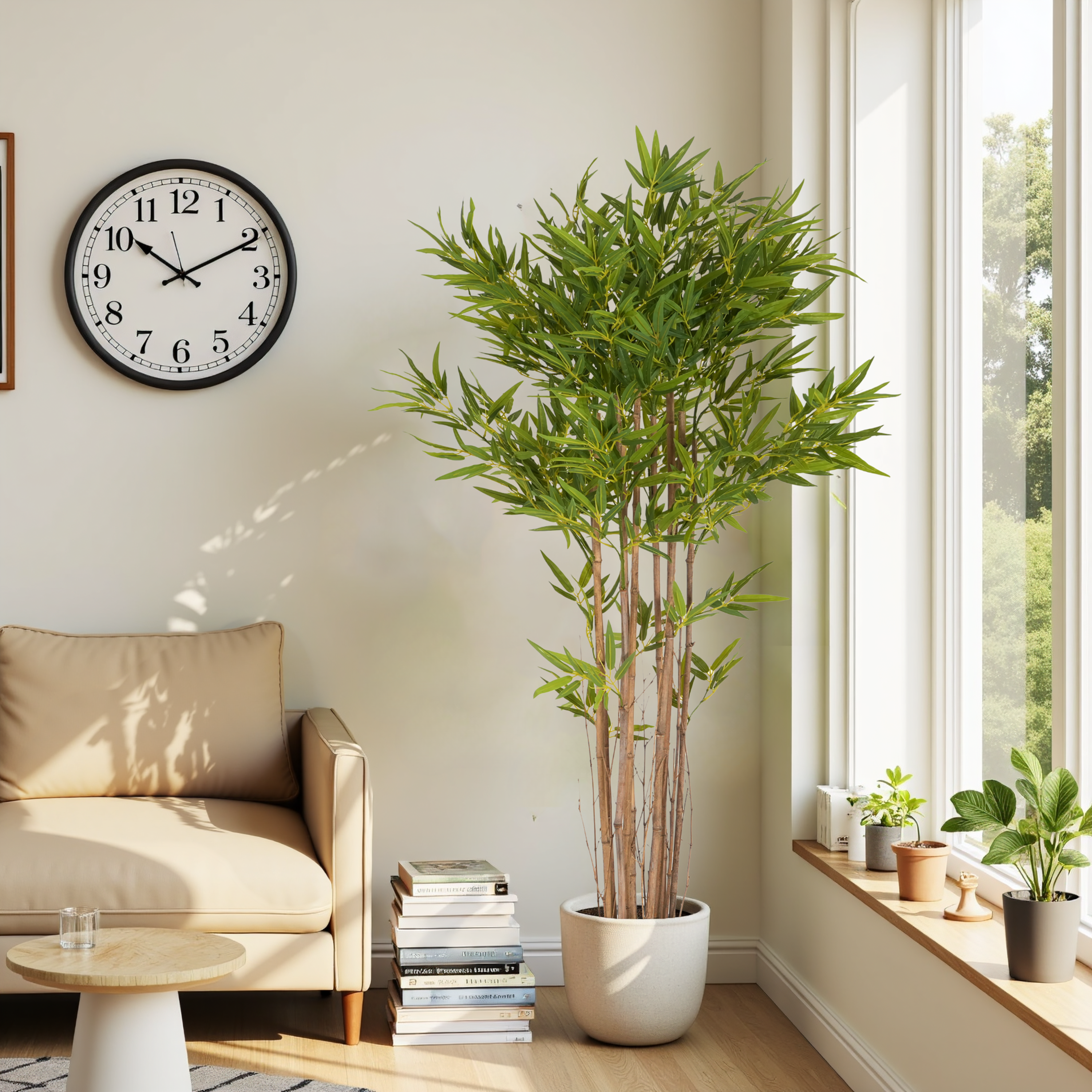 potted fake plants for living room 70" Artificial Bamboo with Black Plastic Pot