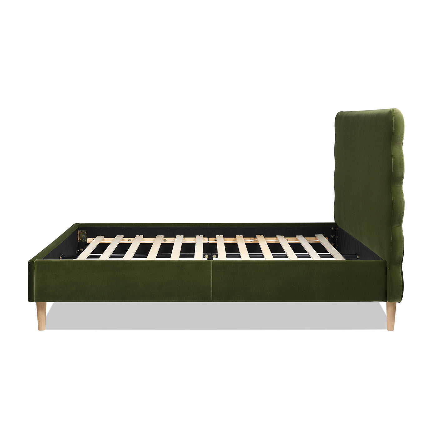 Essencee Upholstered Platform Bed with Wavy Headboard and Wood Legs