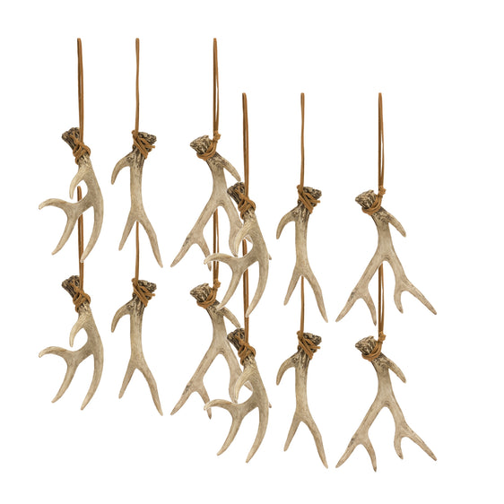 Rustic-Deer-Antler-Hanging-Ornament-with-Rope-Tie-(set-of-12)-Brown-Ornaments