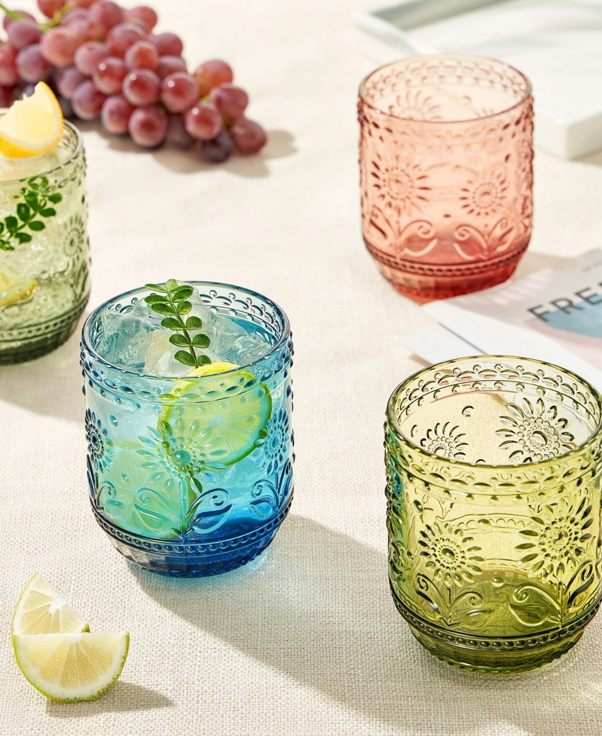 Vintage Embossed Floral Tumblers Set of 4