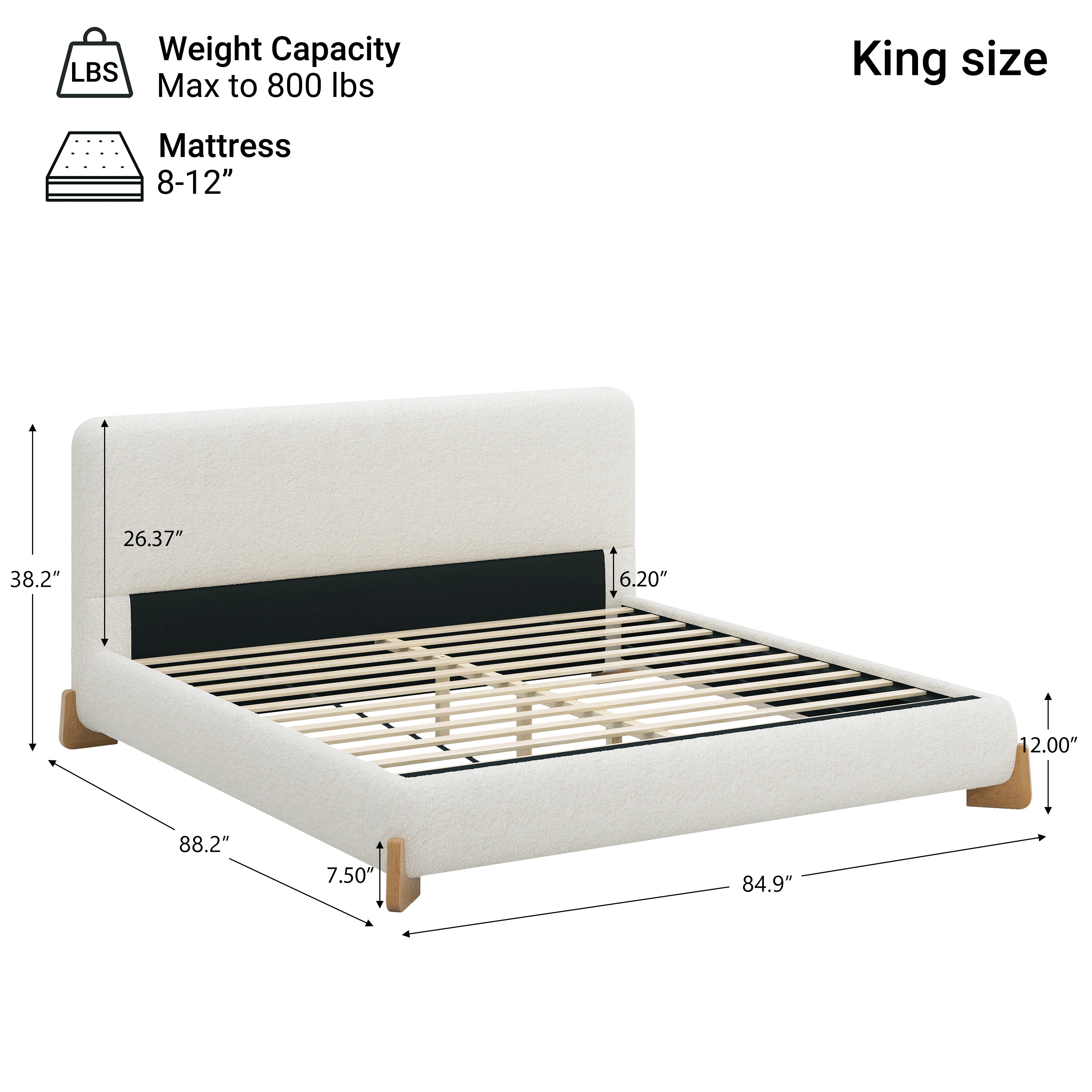 Elegant Boucle Upholstered Bed with Accent Feet