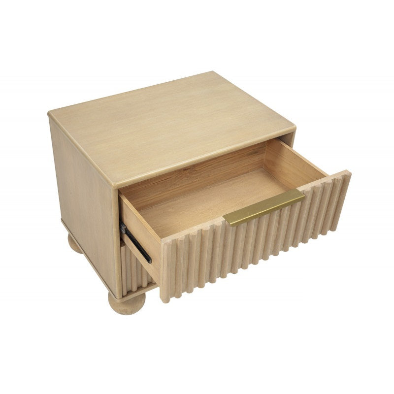 Fluted Modern Light Oak 2 Drawer Nightstand with Fluted Panels and Round Feet