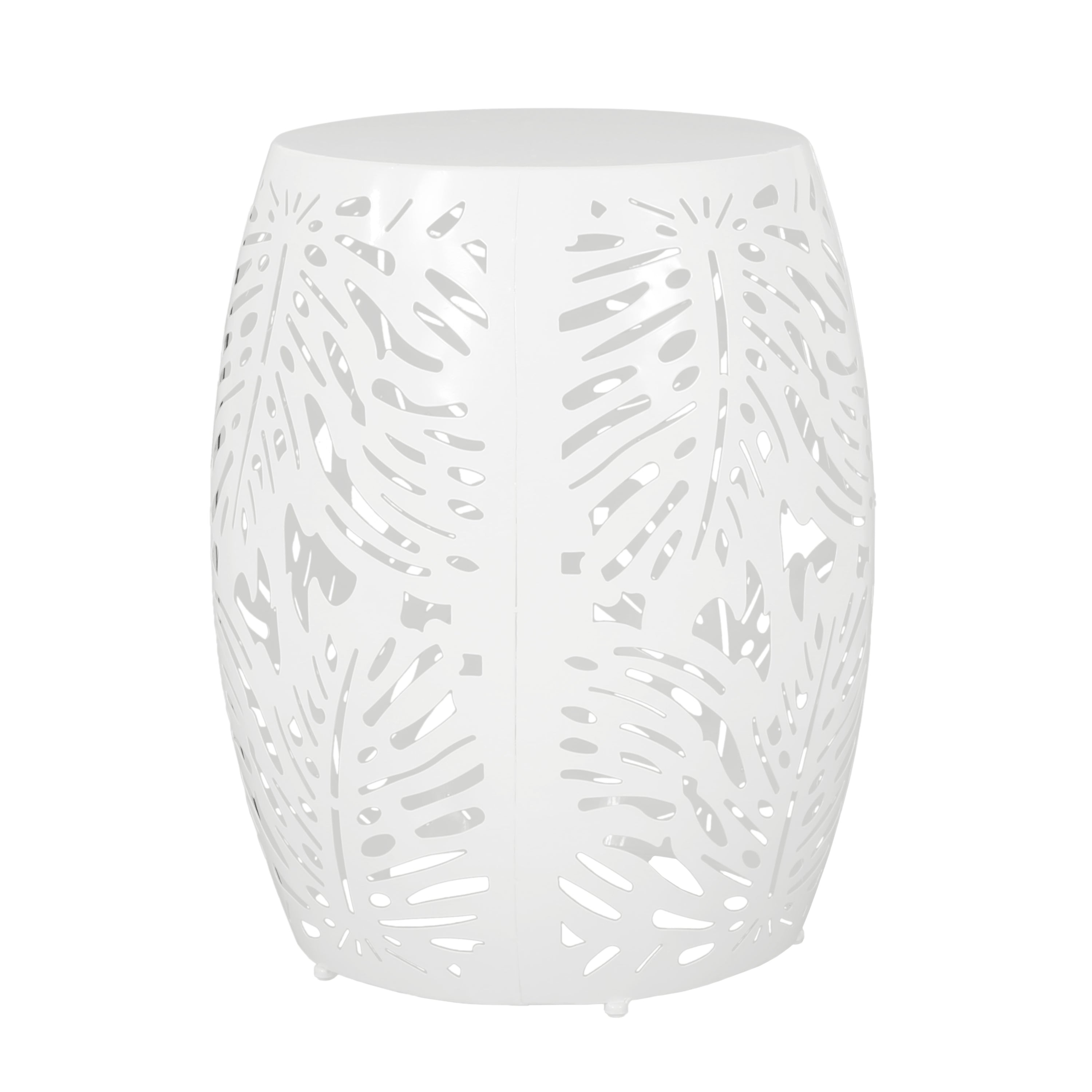 Rebirth Outdoor End Table with Tropical Palm Leaf Pattern and Iron Frame