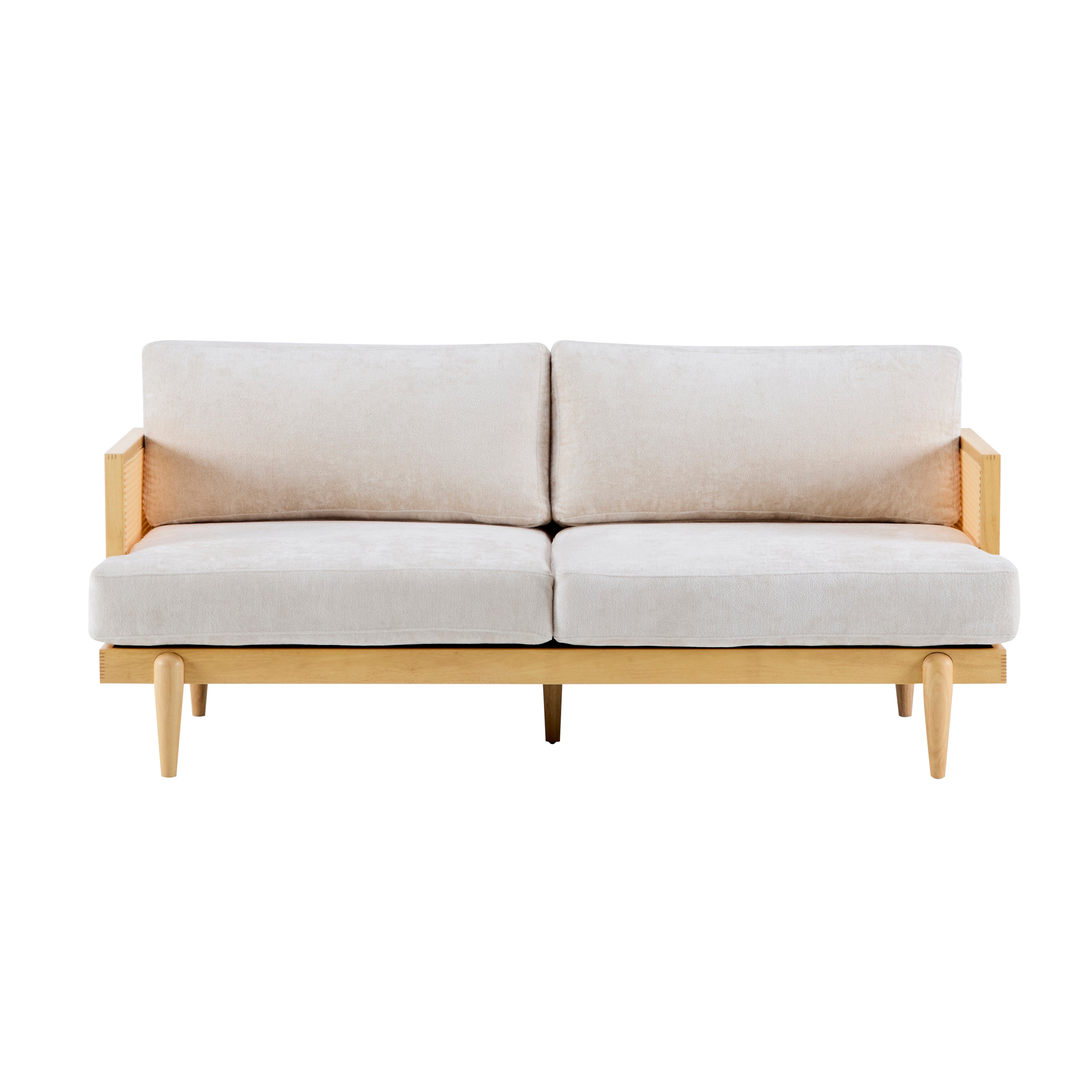 3-Seater Sofa with Cane Rattan and Wooden Frame