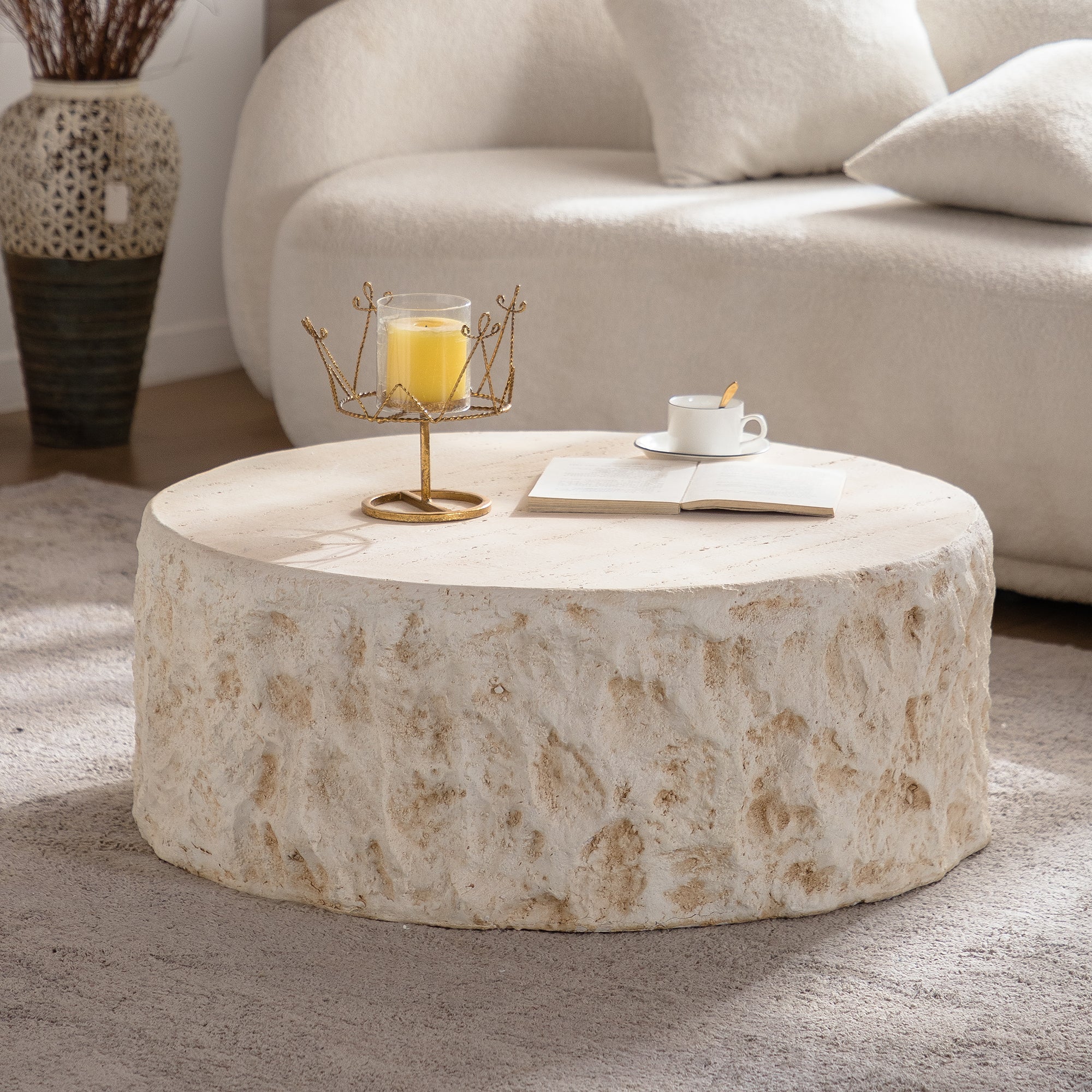 Mid-Century Round Faux Stone Coffee Table