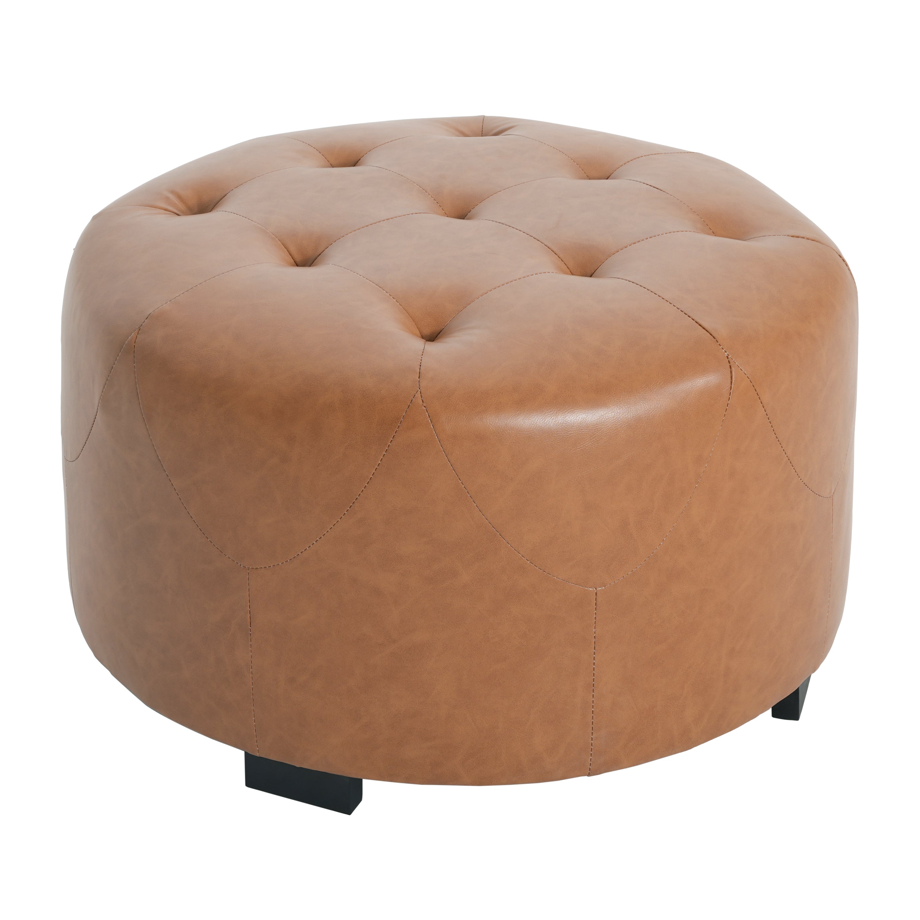Upholstered Button Tufted Round Ottoman