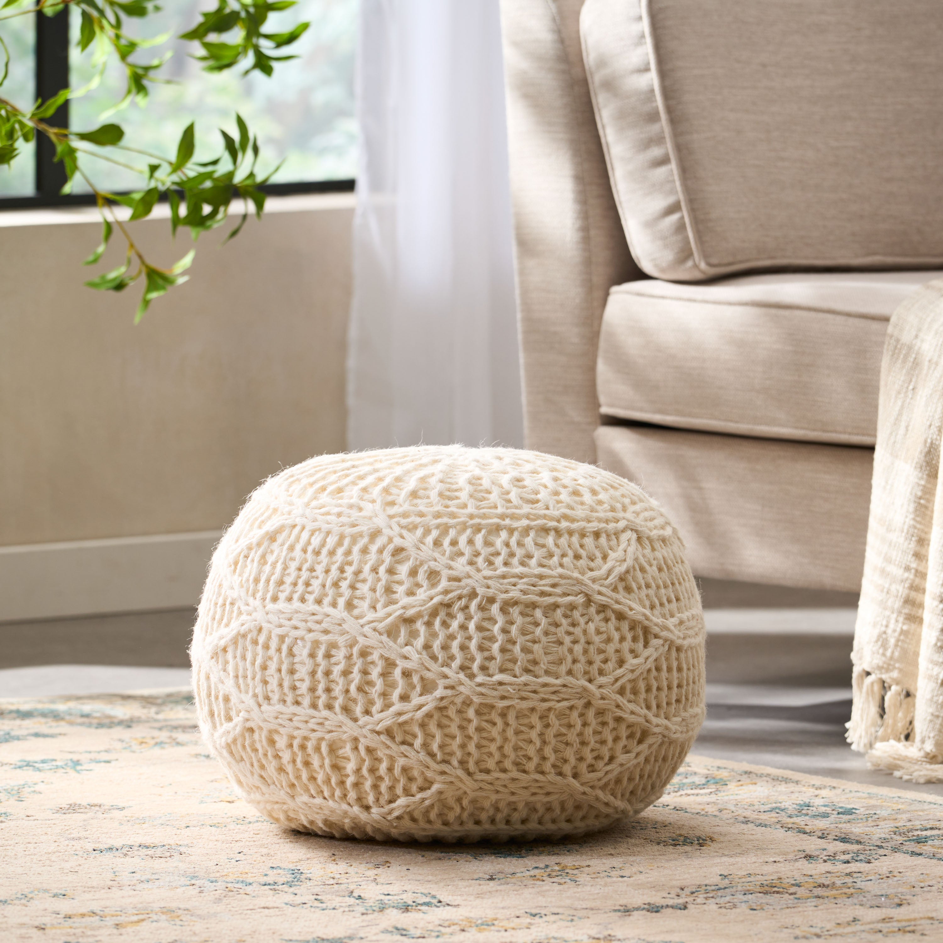 20" x 20" Round Wool Pouf