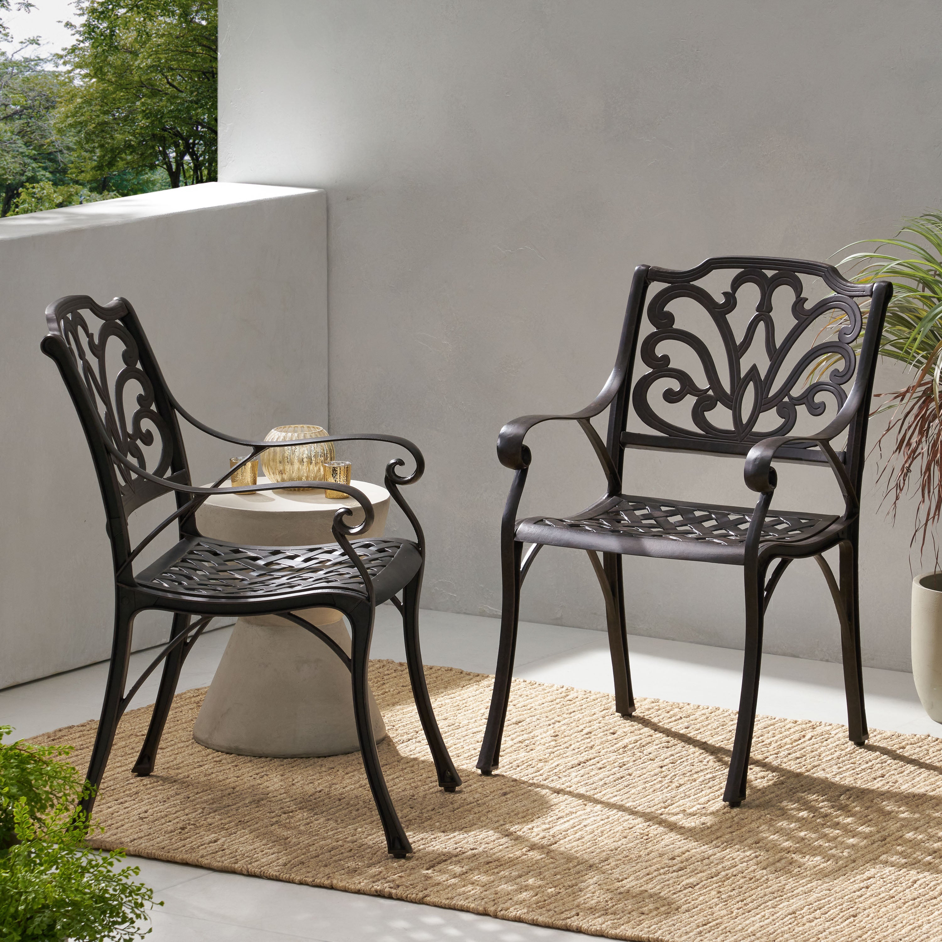 Montego Cast Aluminum Outdoor Dining Chairs in Bronze, Set of 2