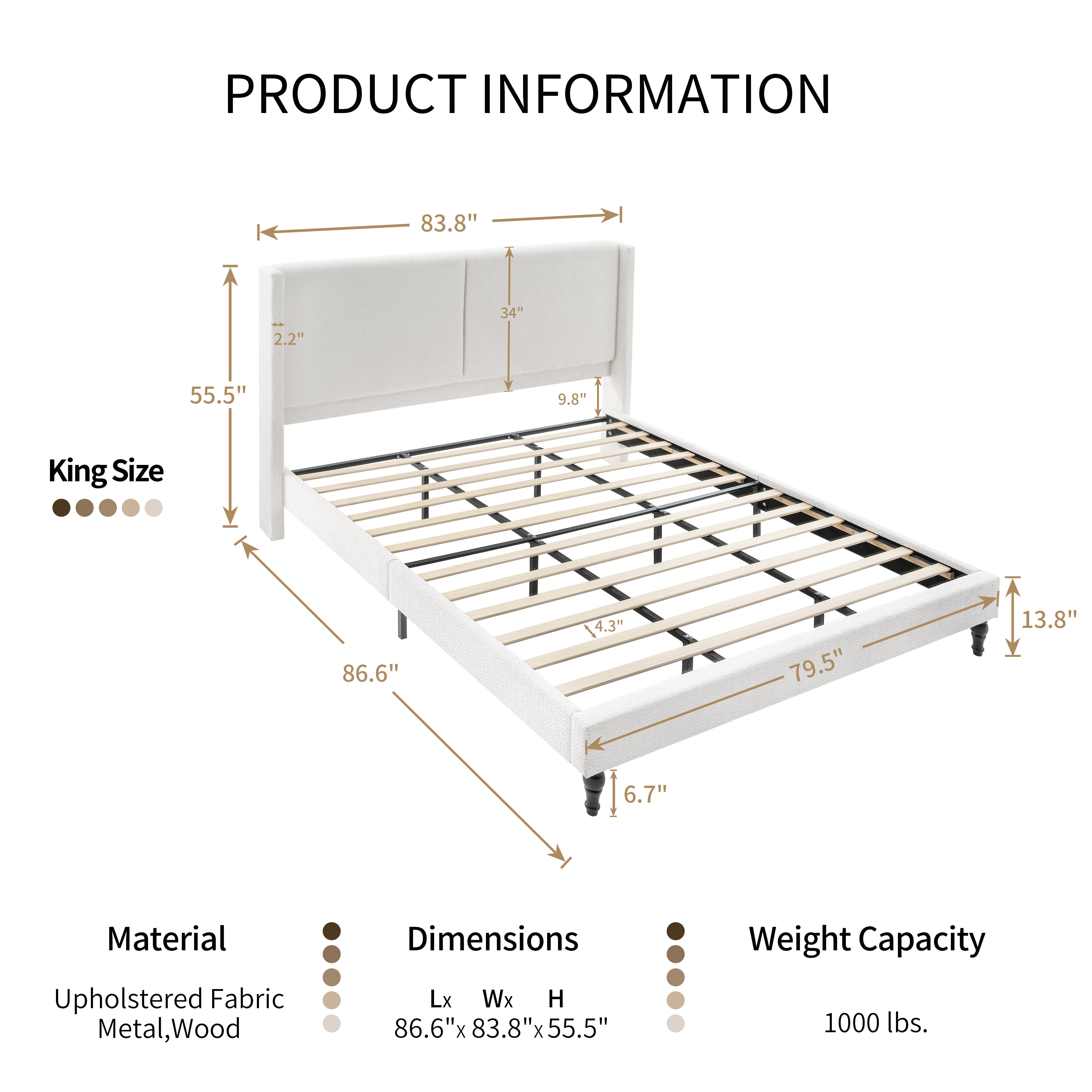 Bed Frame with 55.5"High Back Boucle Upholstered Headboard