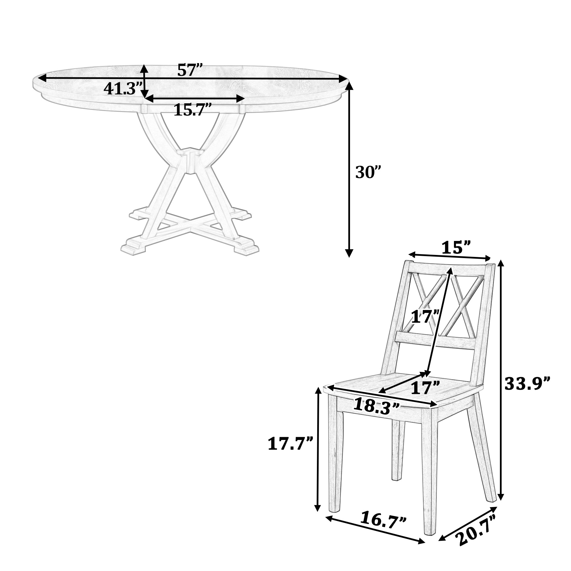 5-Piece Dining Set with Extendable Oval Table and 4 Cross Back Dining Chairs