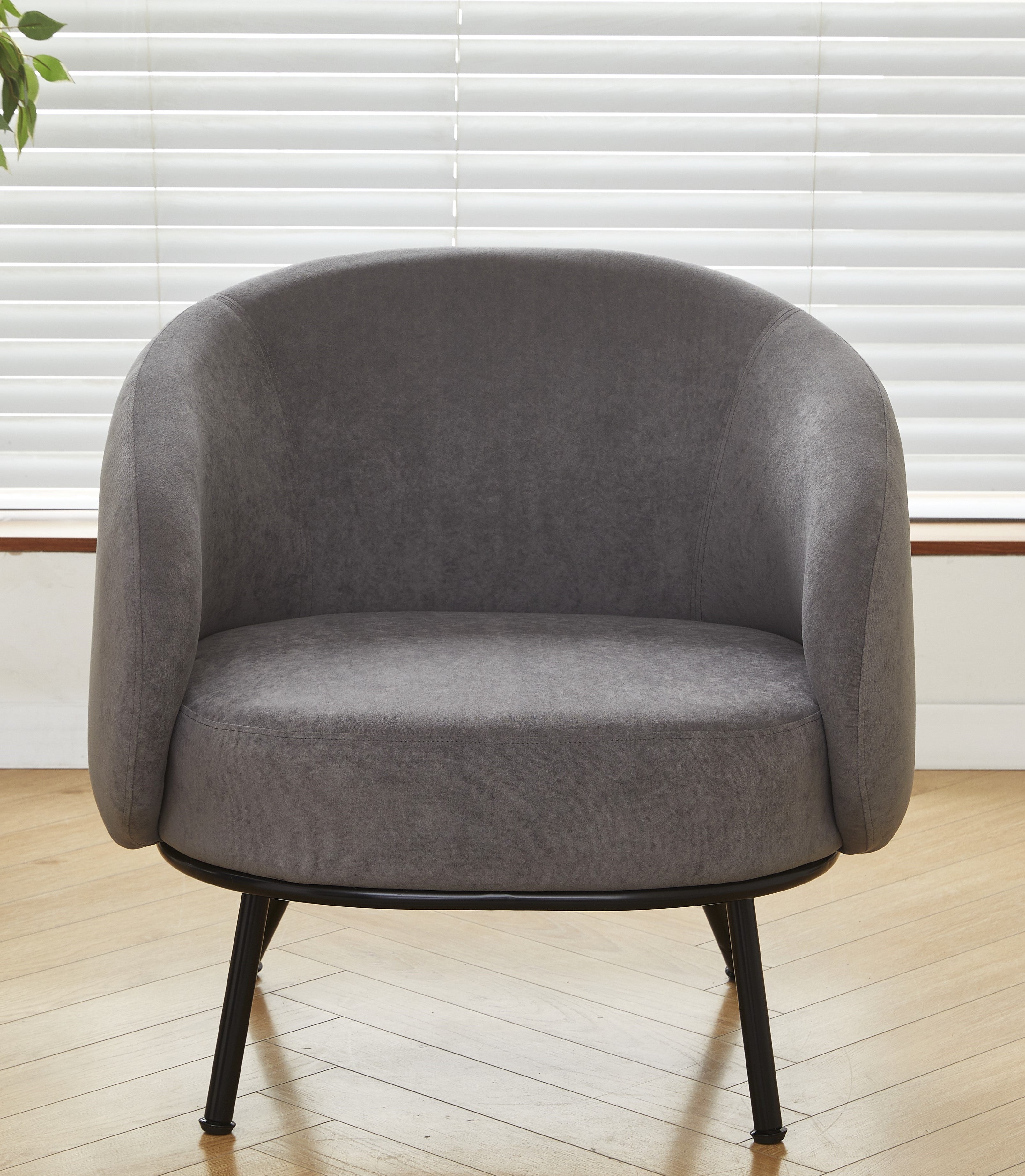 Mid-Century Modern Velvet Accent Chair, Upholstered Barrel Armchair with Metal Legs, Comfy Single Sofa Chair for Living Room Bedroom
