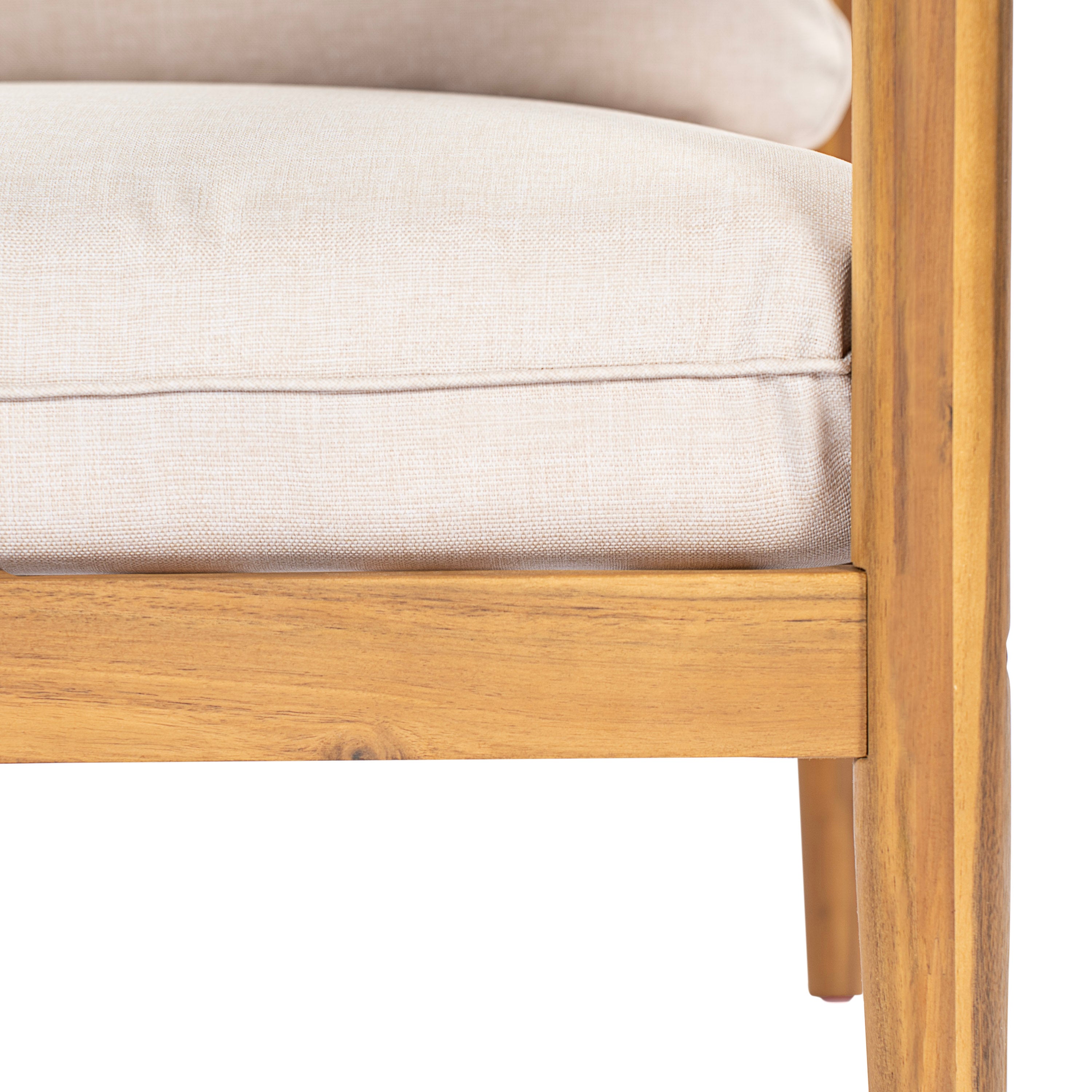 Terassi Outdoor Acacia Wood 4 Seater Sofa, Light Teak Finish with Beige Cushion