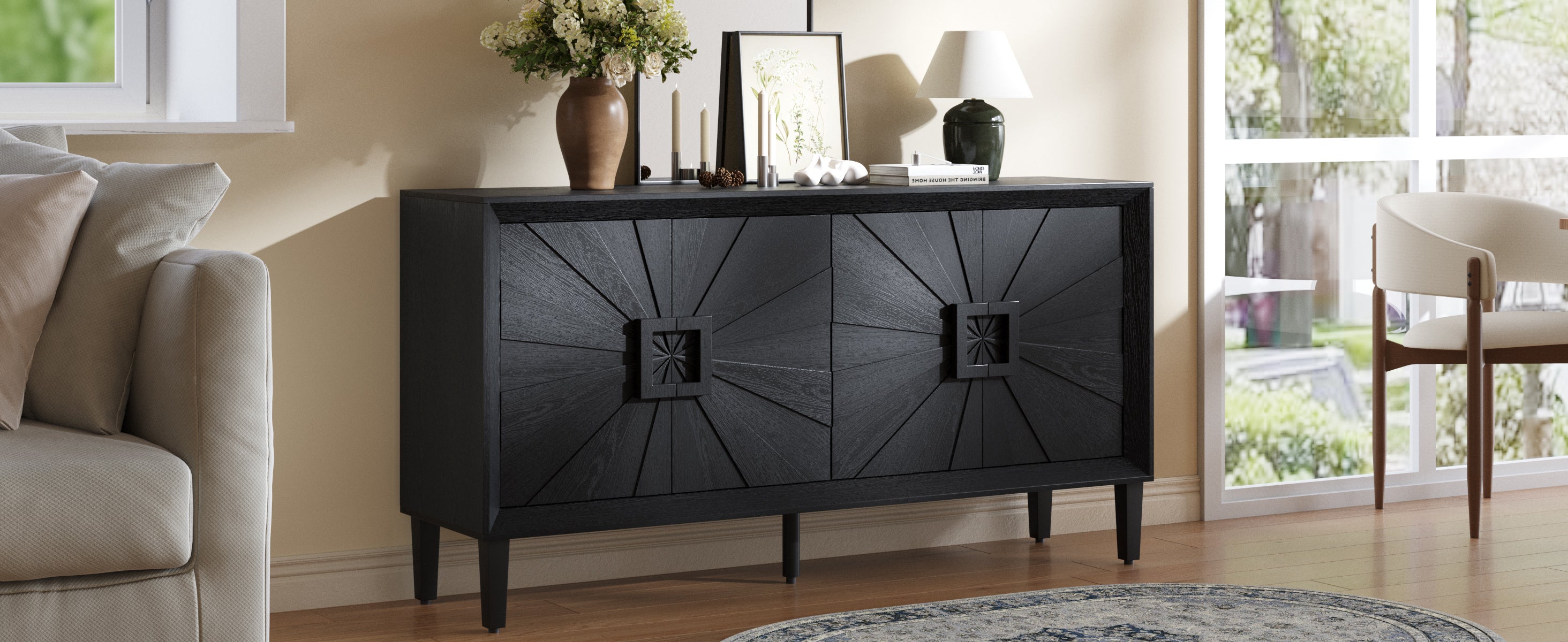 Sunburst Storage Cabinet with Adjustable Shelves