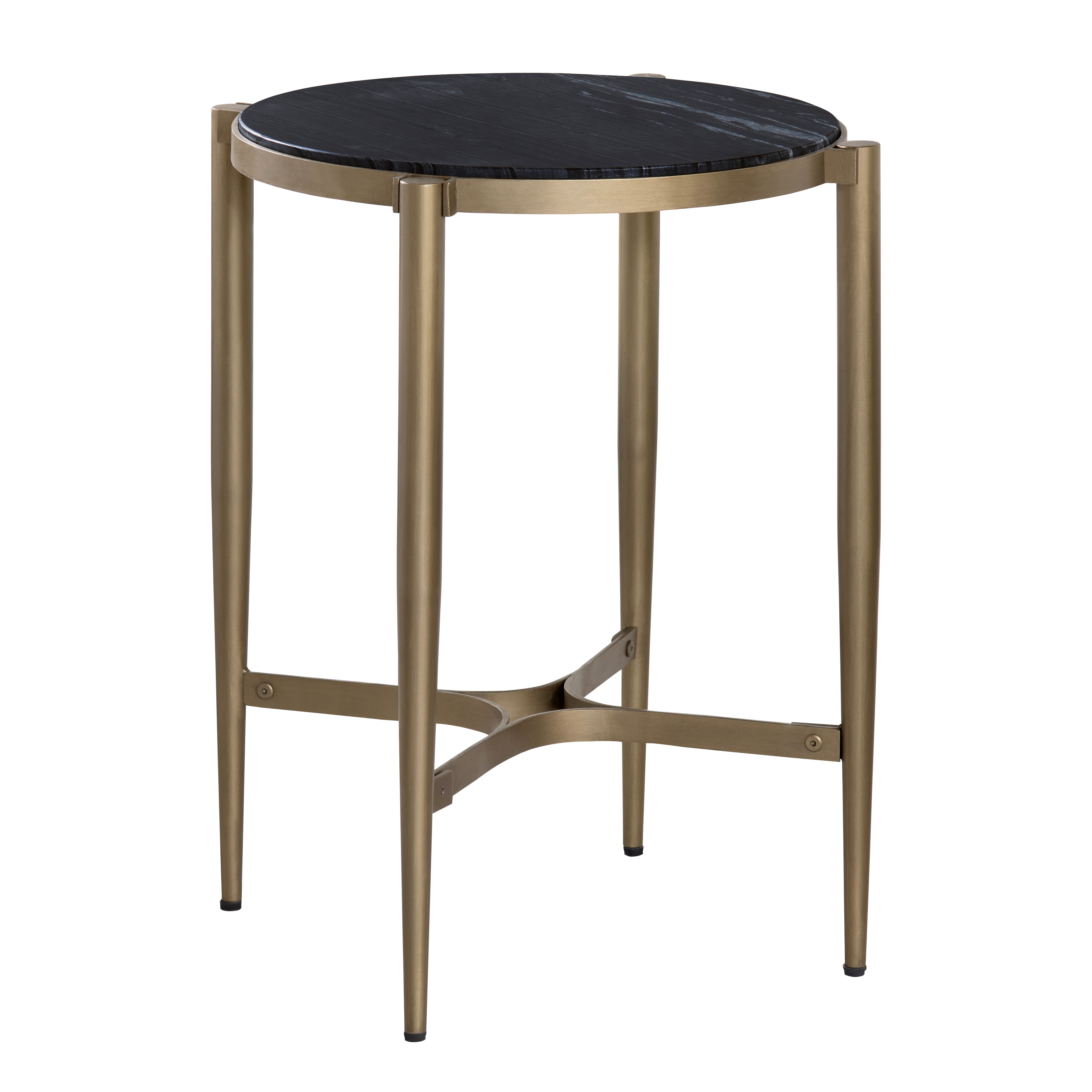 Gold Round Black Marble Accent End Table