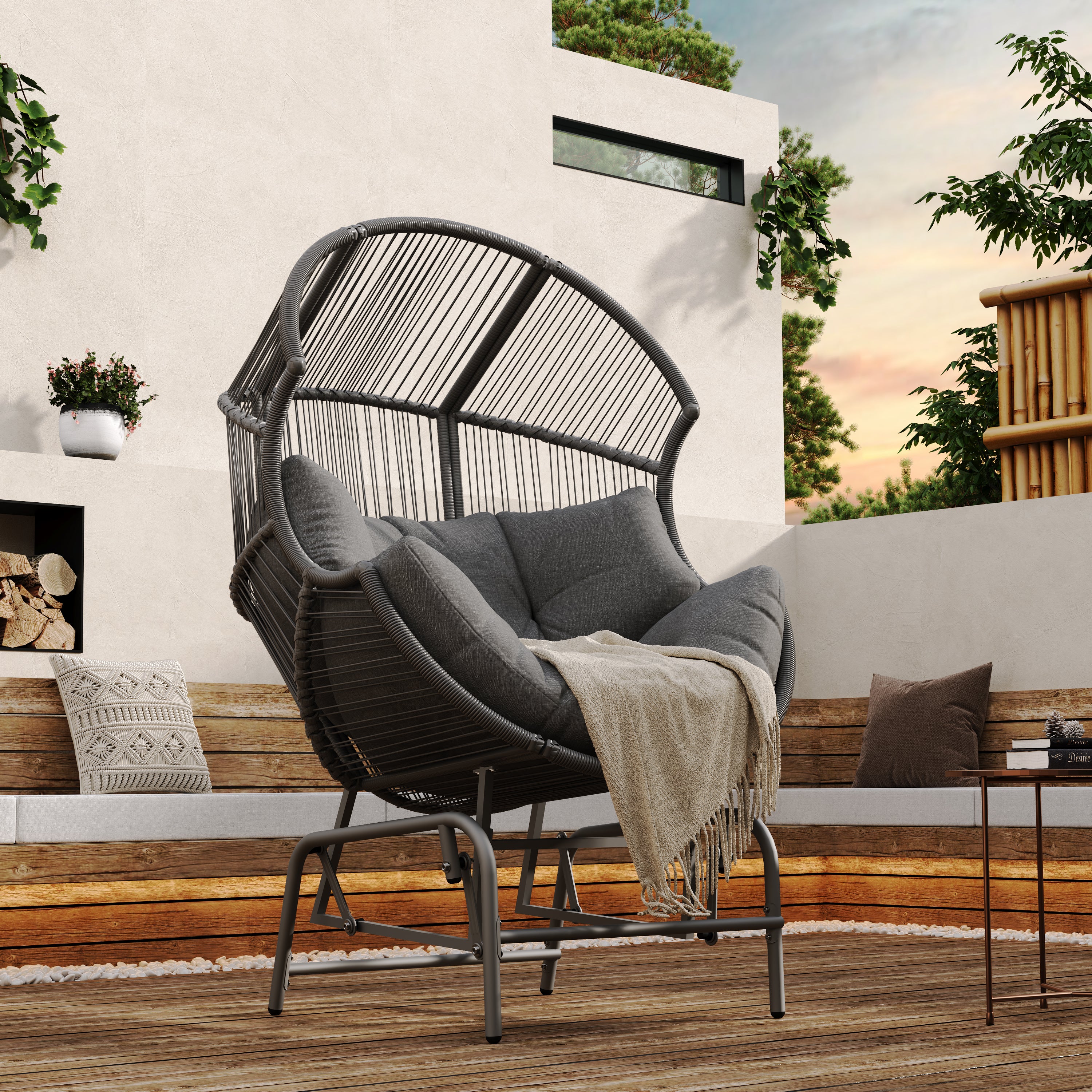 Variscite Outdoor Wicker Glider Chair with Cushion Seat