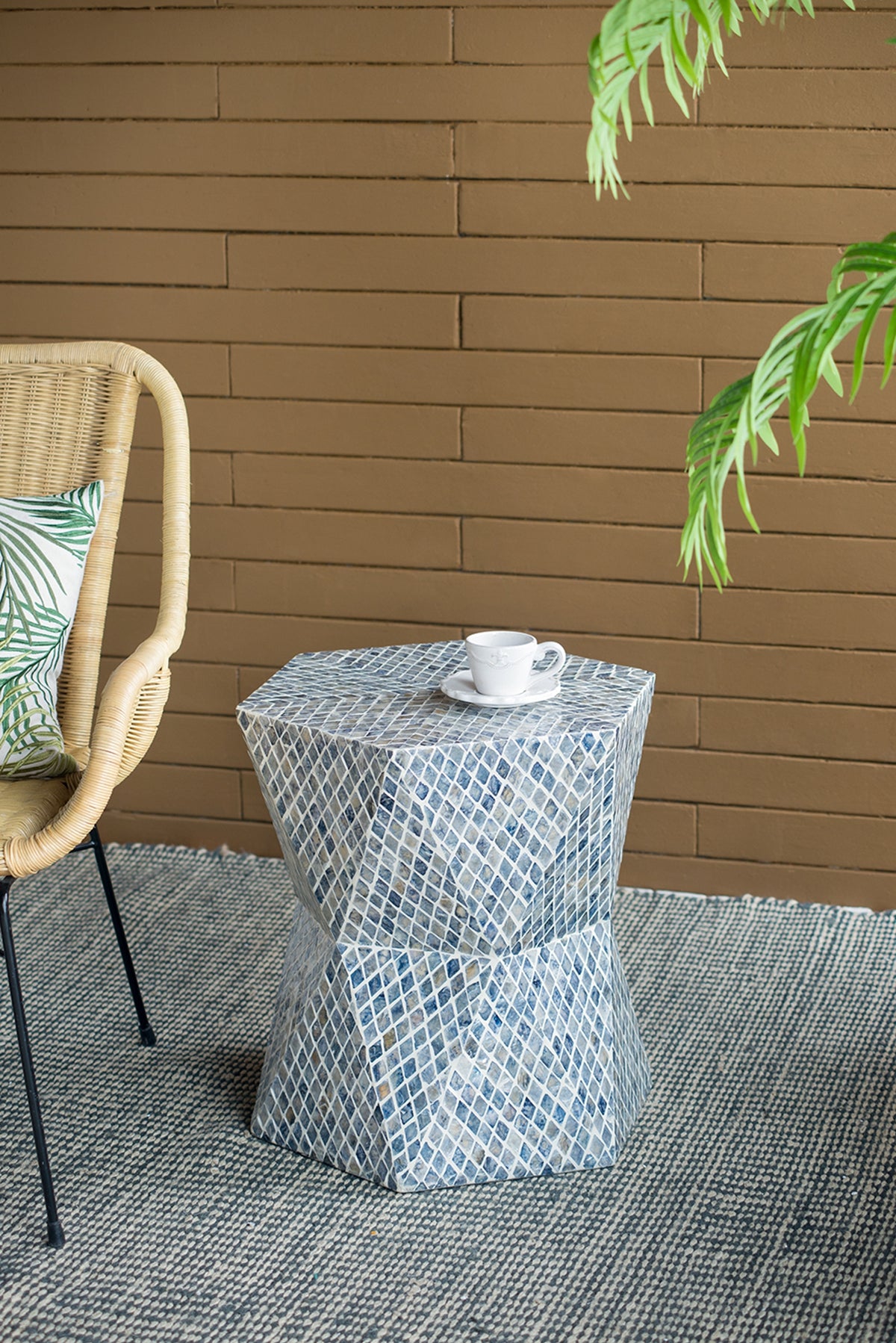 Tapered Blue Capiz Accent Stool