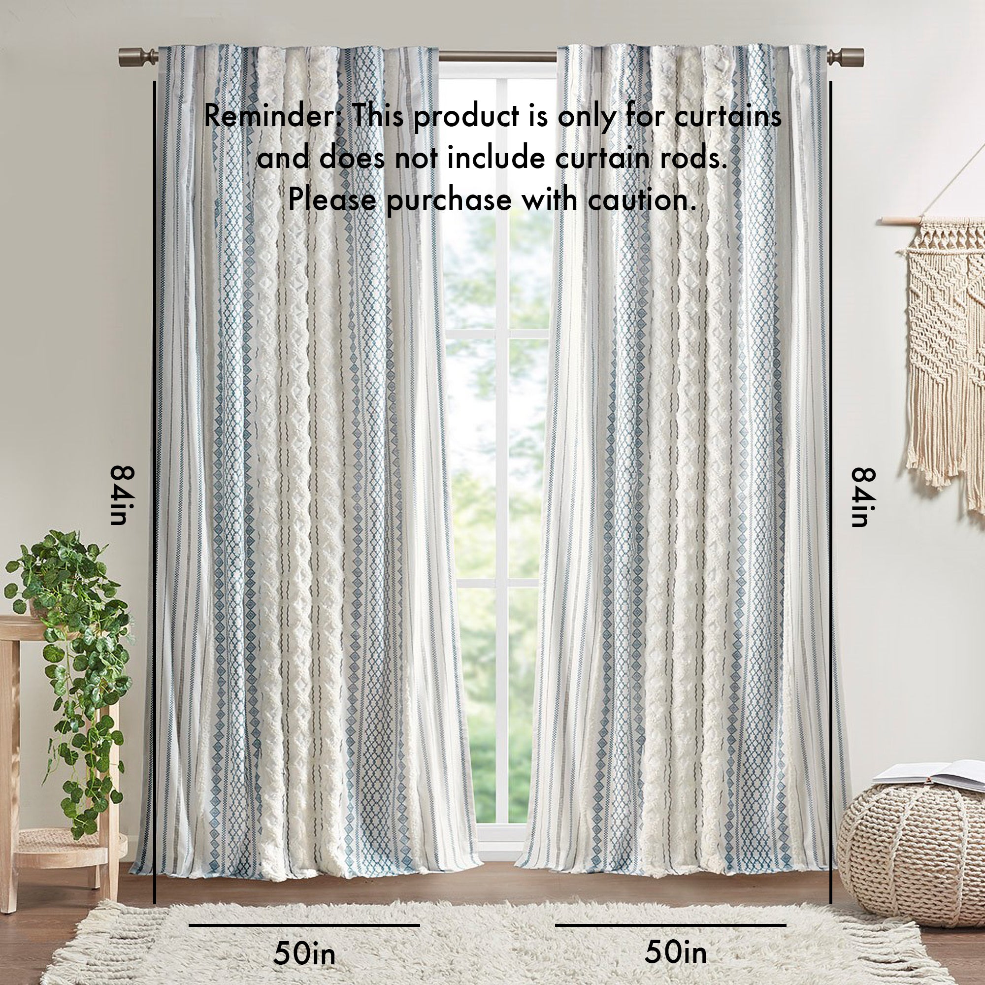 Cotton Printed Chenille Stripe Lined Curtain Panel