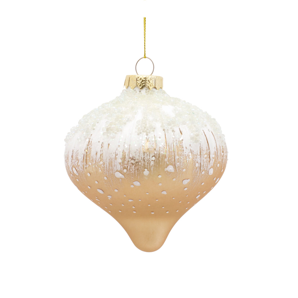 Beaded Gold Glass Ornament with Snowy Accent (Set of 6)