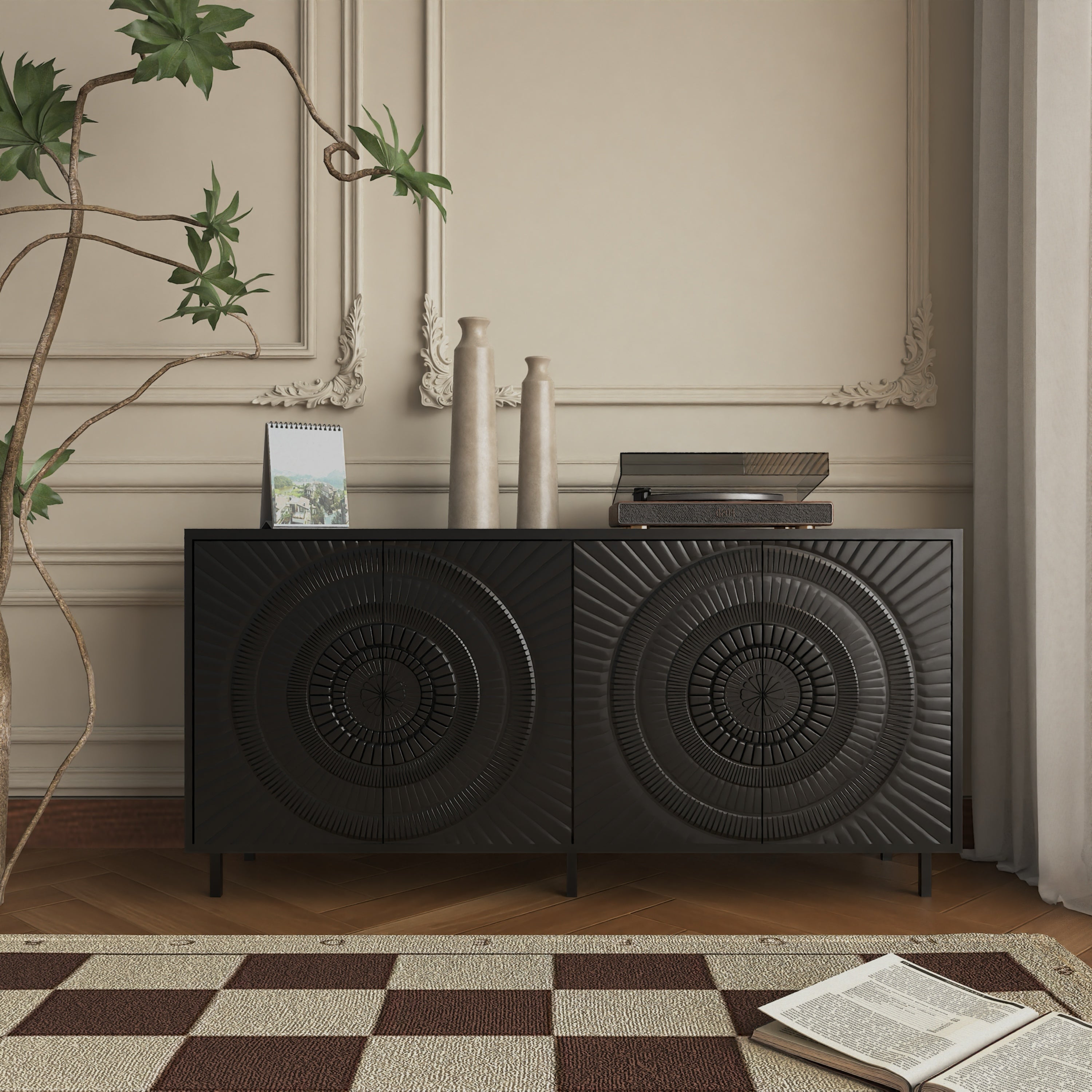Modern Black Wood Sideboard