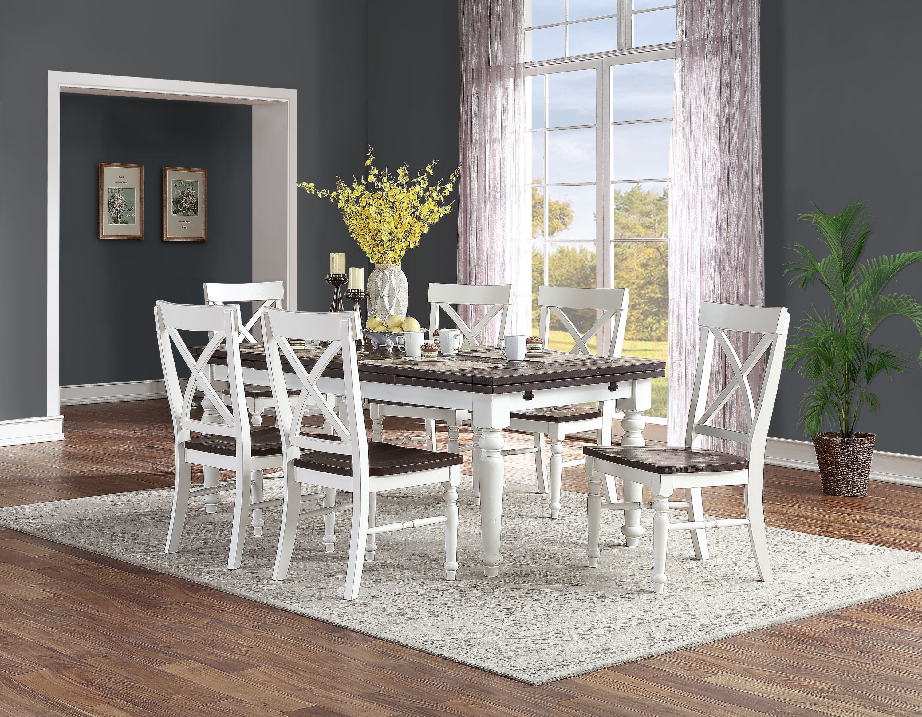 Brown and White Dining Chairs, Set of 2