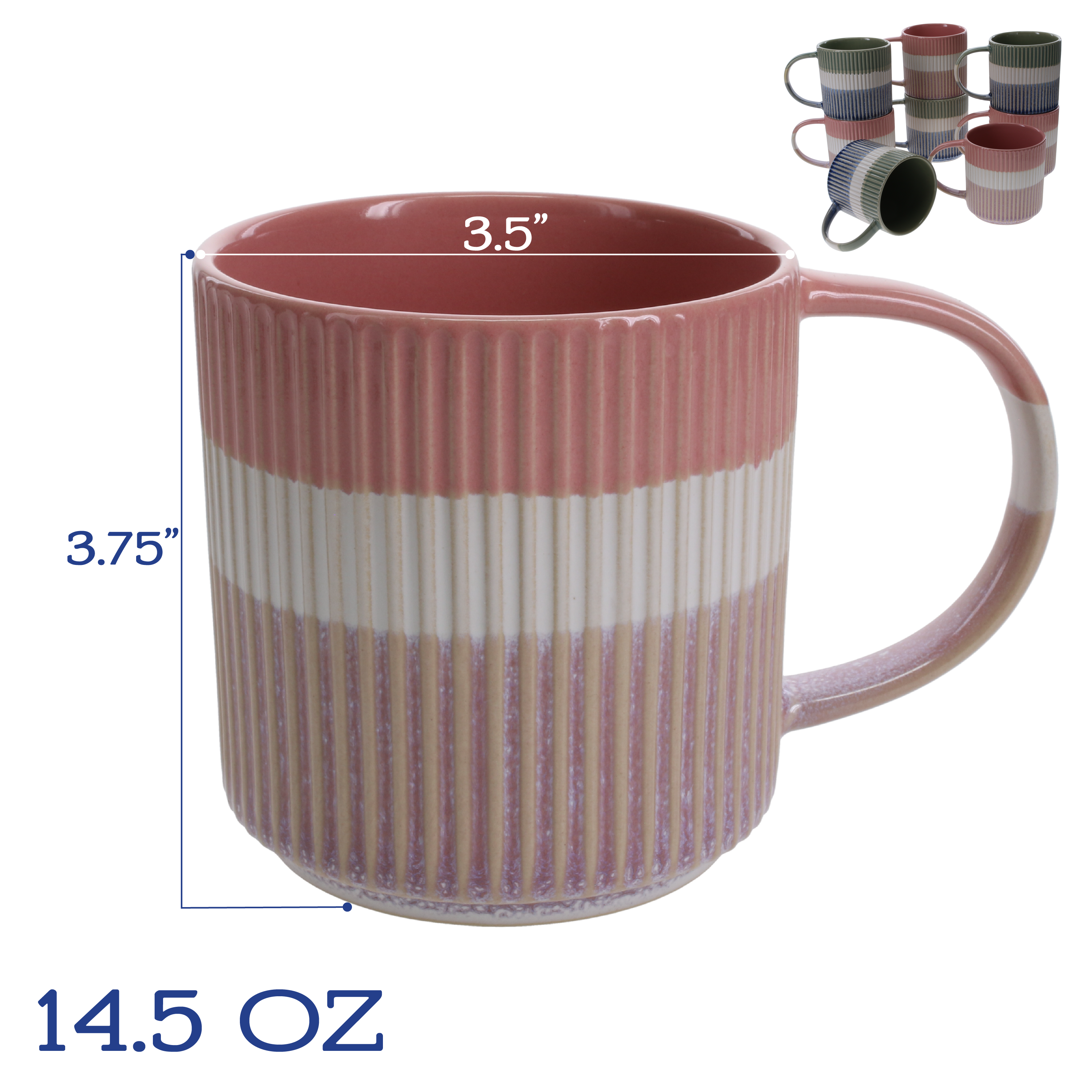 Tri-Color Mugs, 8-Piece Set
