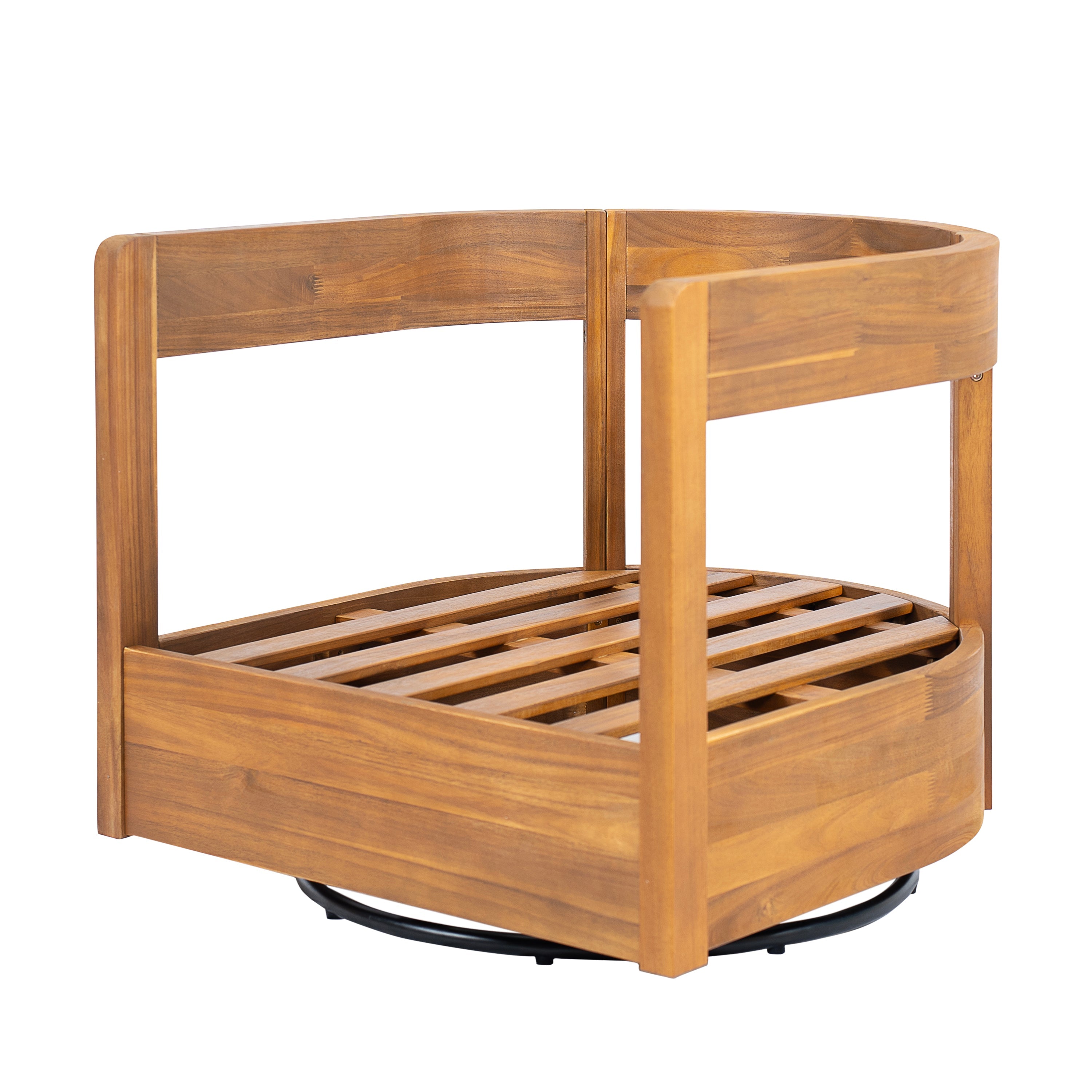 Telluride Outdoor Wood Swivel Club Chair with Beige Cushion